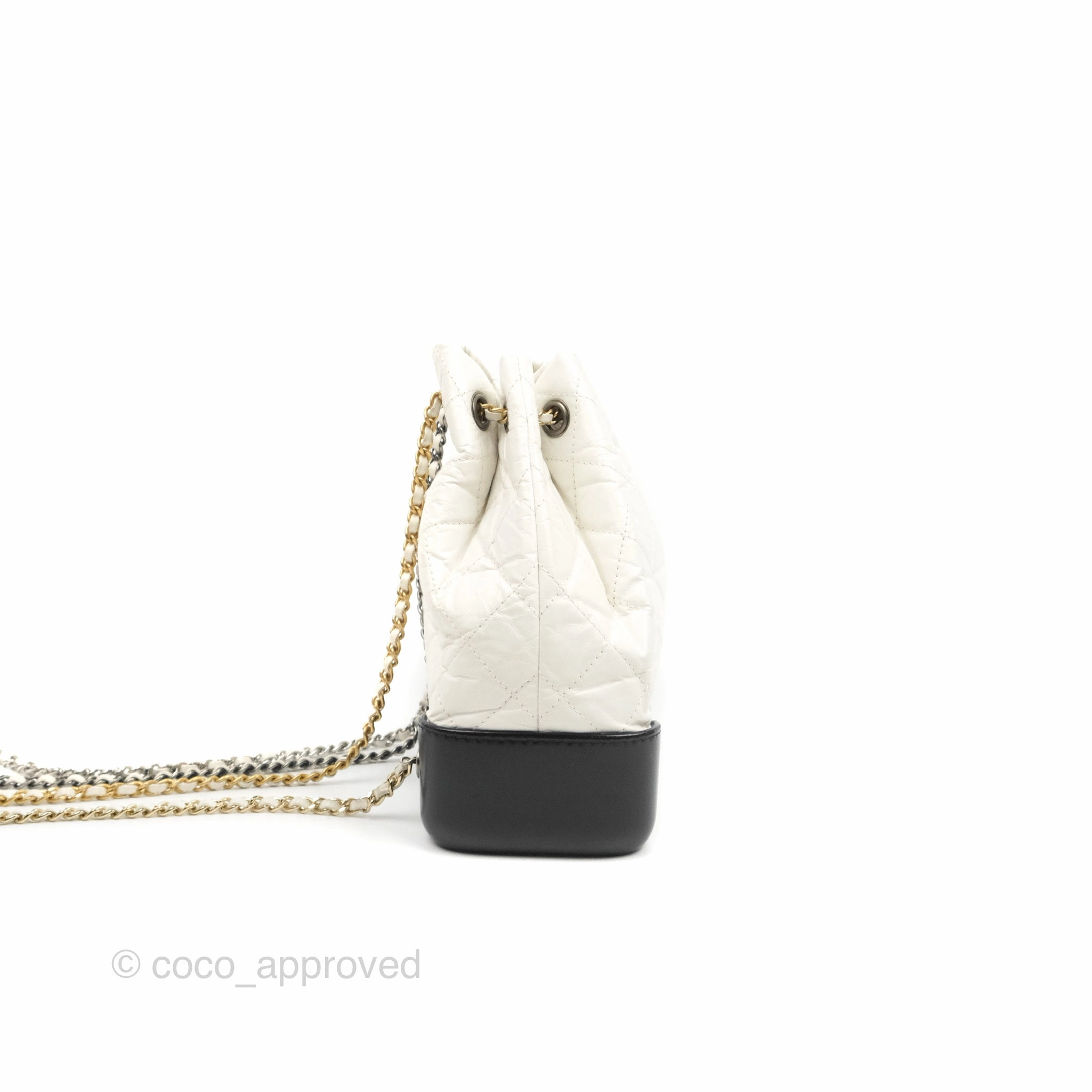 Chanel Small Gabrielle Backpack White Black Aged Calfskin
