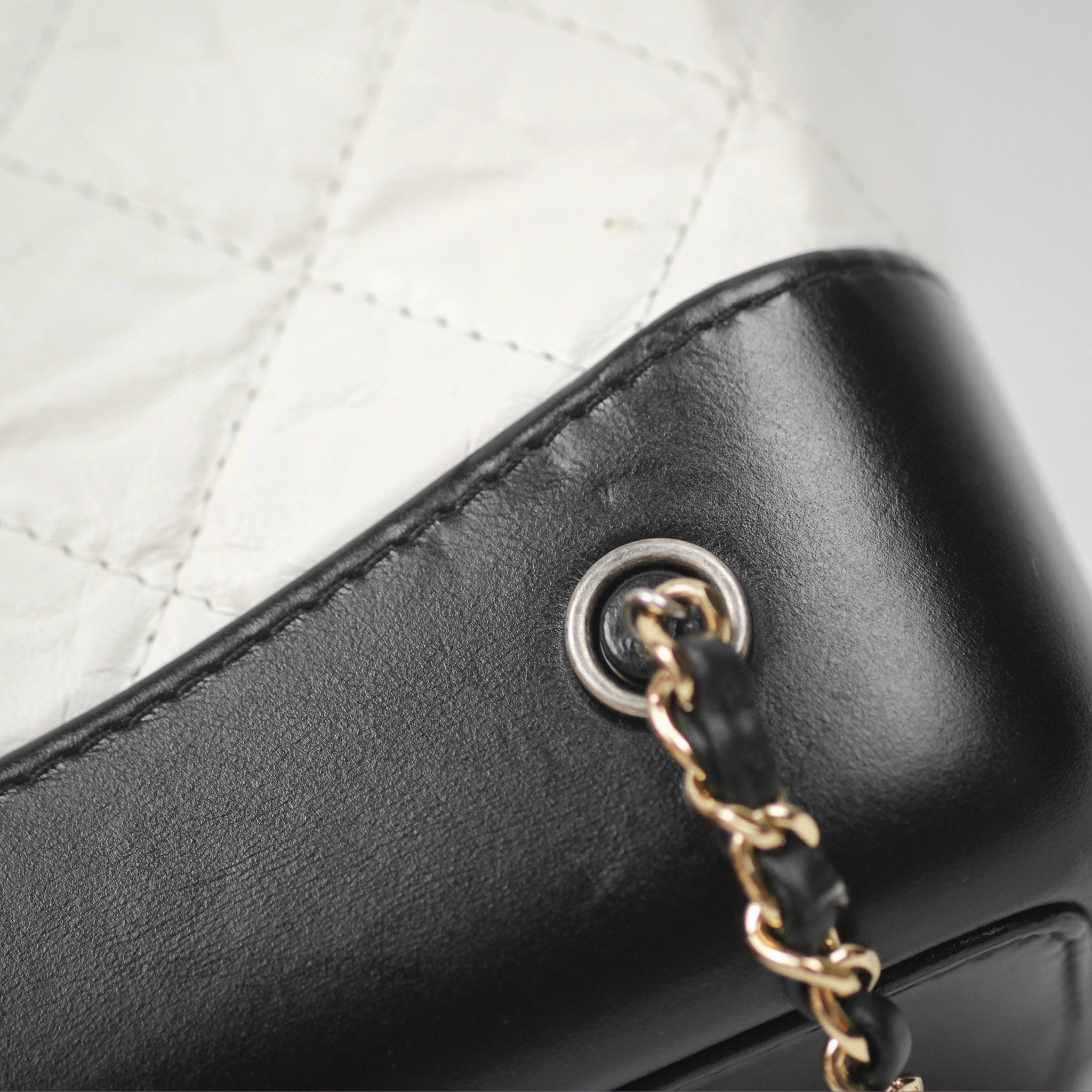 Chanel Small Gabrielle Backpack White Black Aged Calfskin