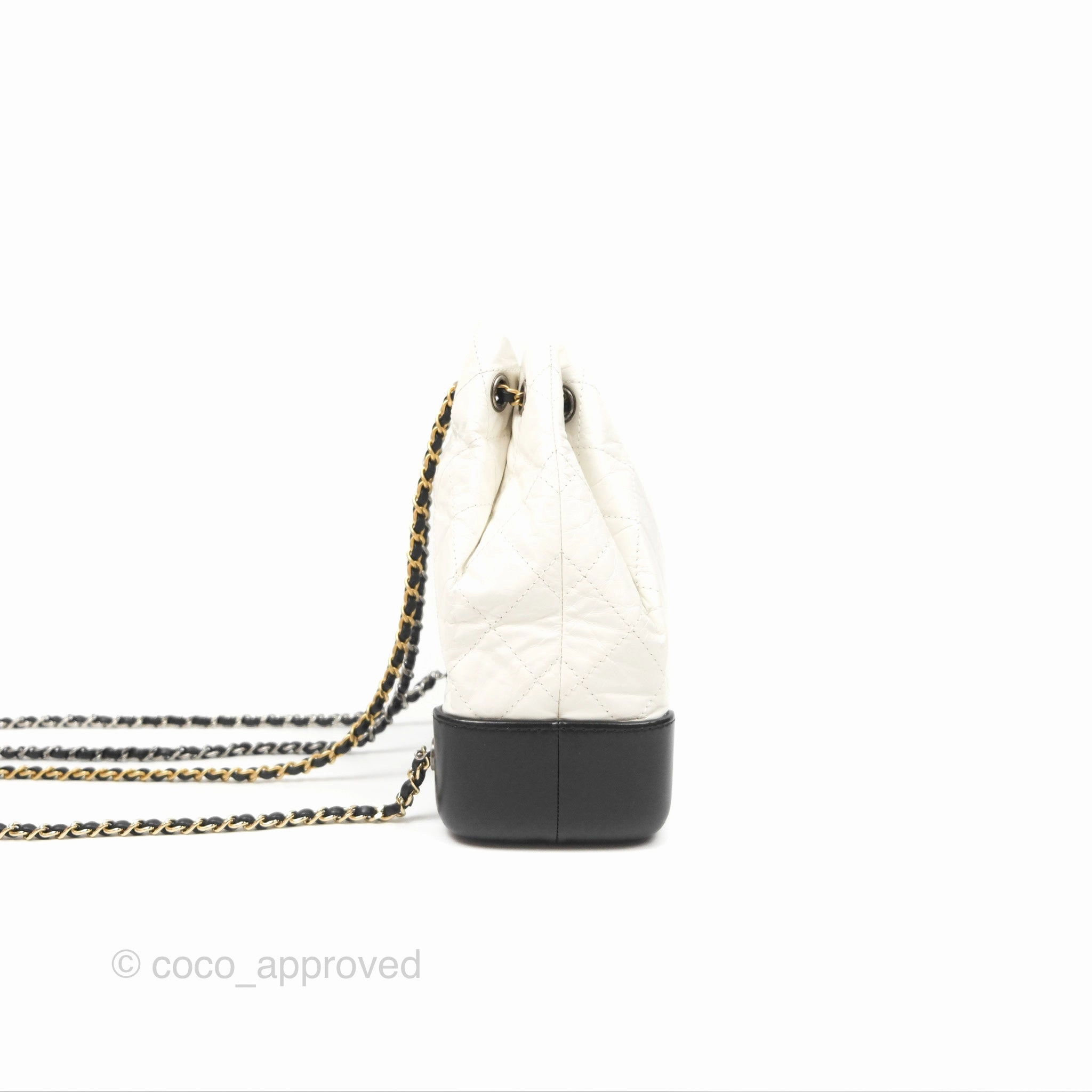 Chanel Small Gabrielle Backpack White Black Aged Calfskin