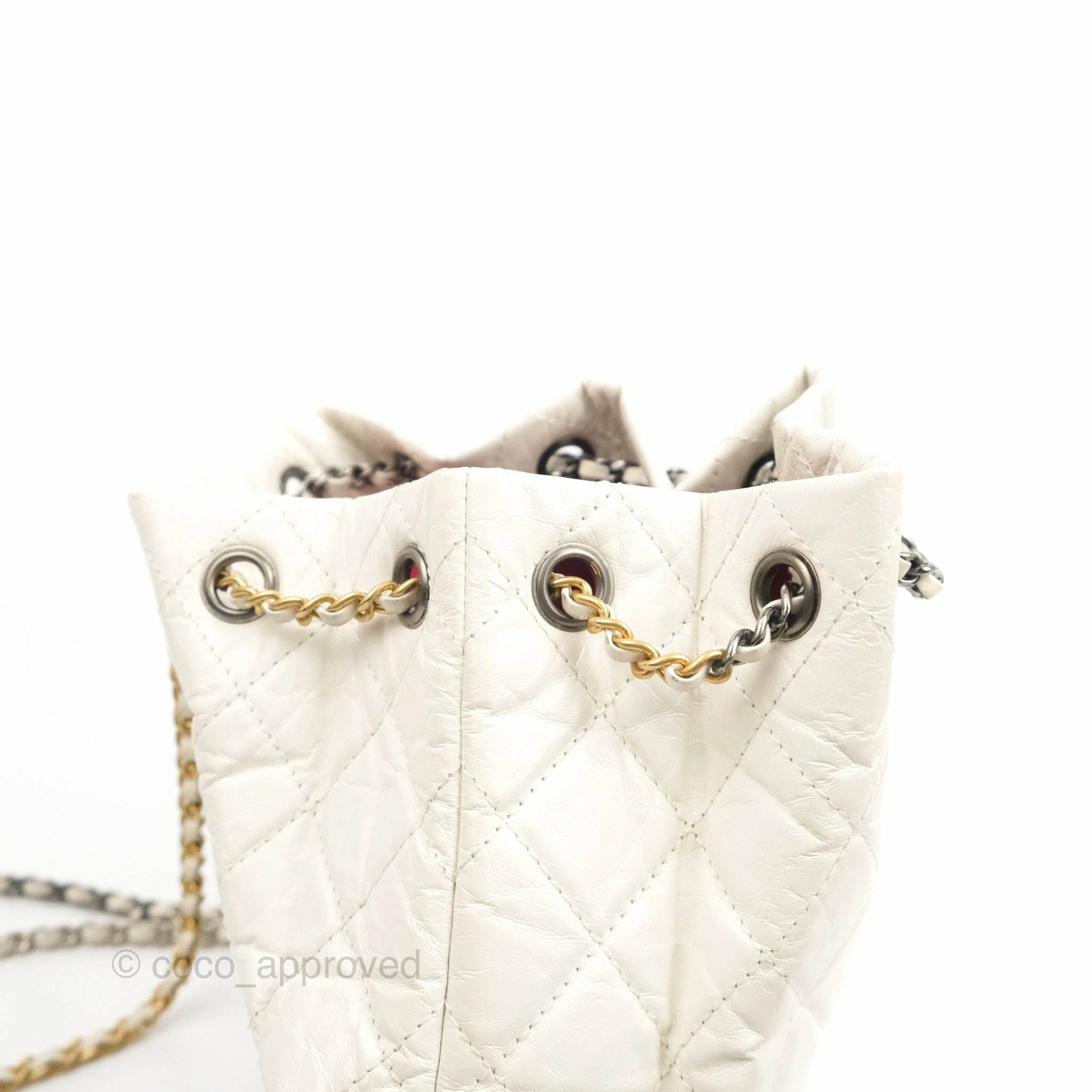 Chanel Small Gabrielle Backpack White Black Aged Calfskin