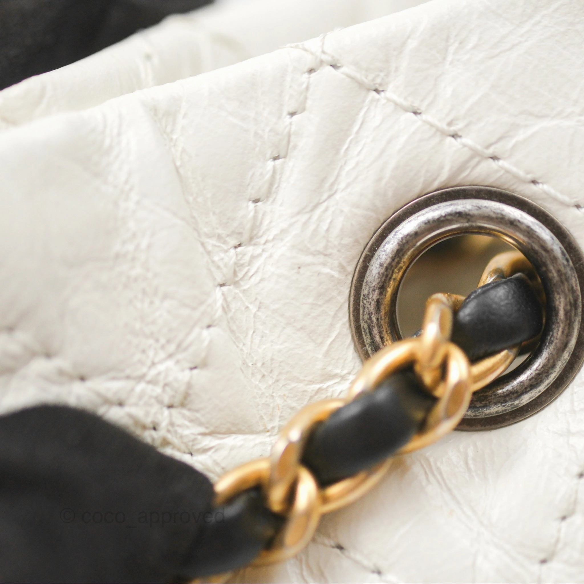 Chanel Small Gabrielle Backpack White Black Aged Calfskin