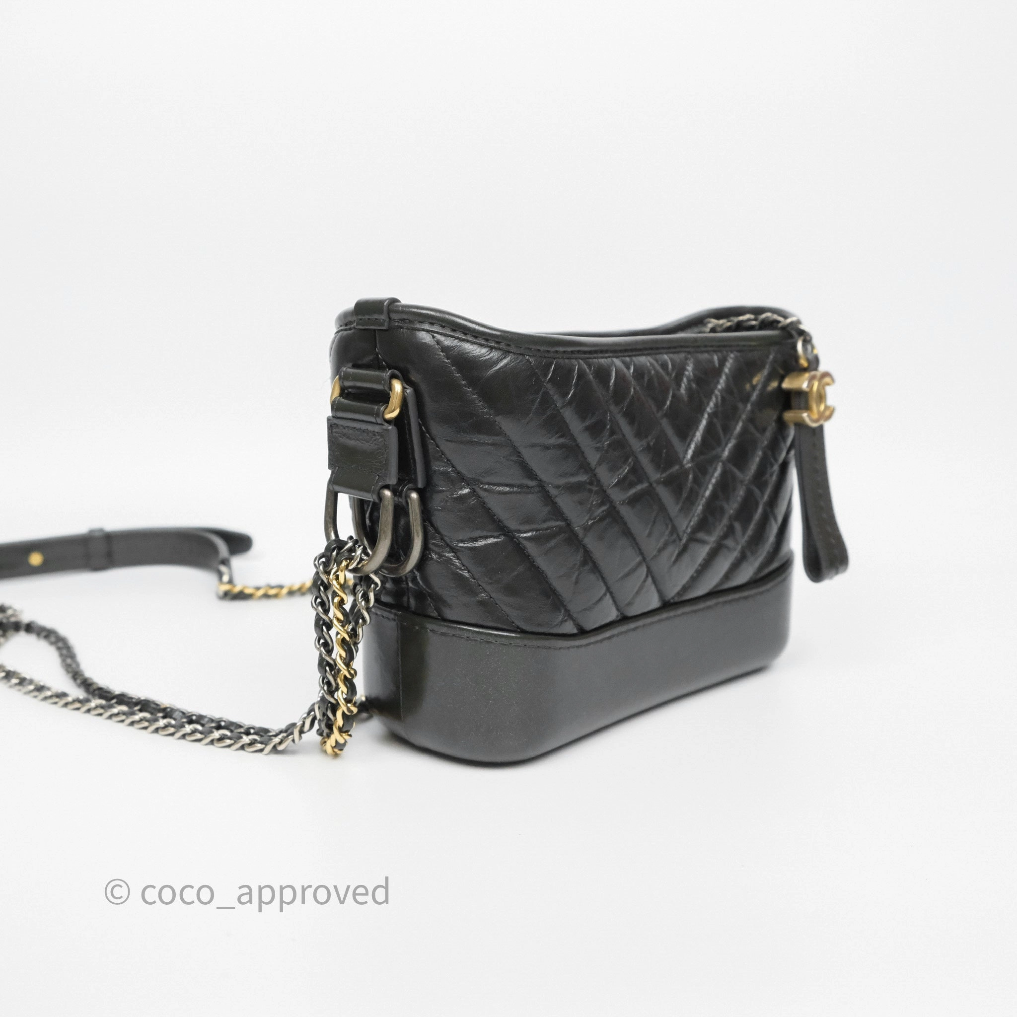 Chanel Small Gabrielle Hobo Chevron Iridescent Grey Aged Calfskin