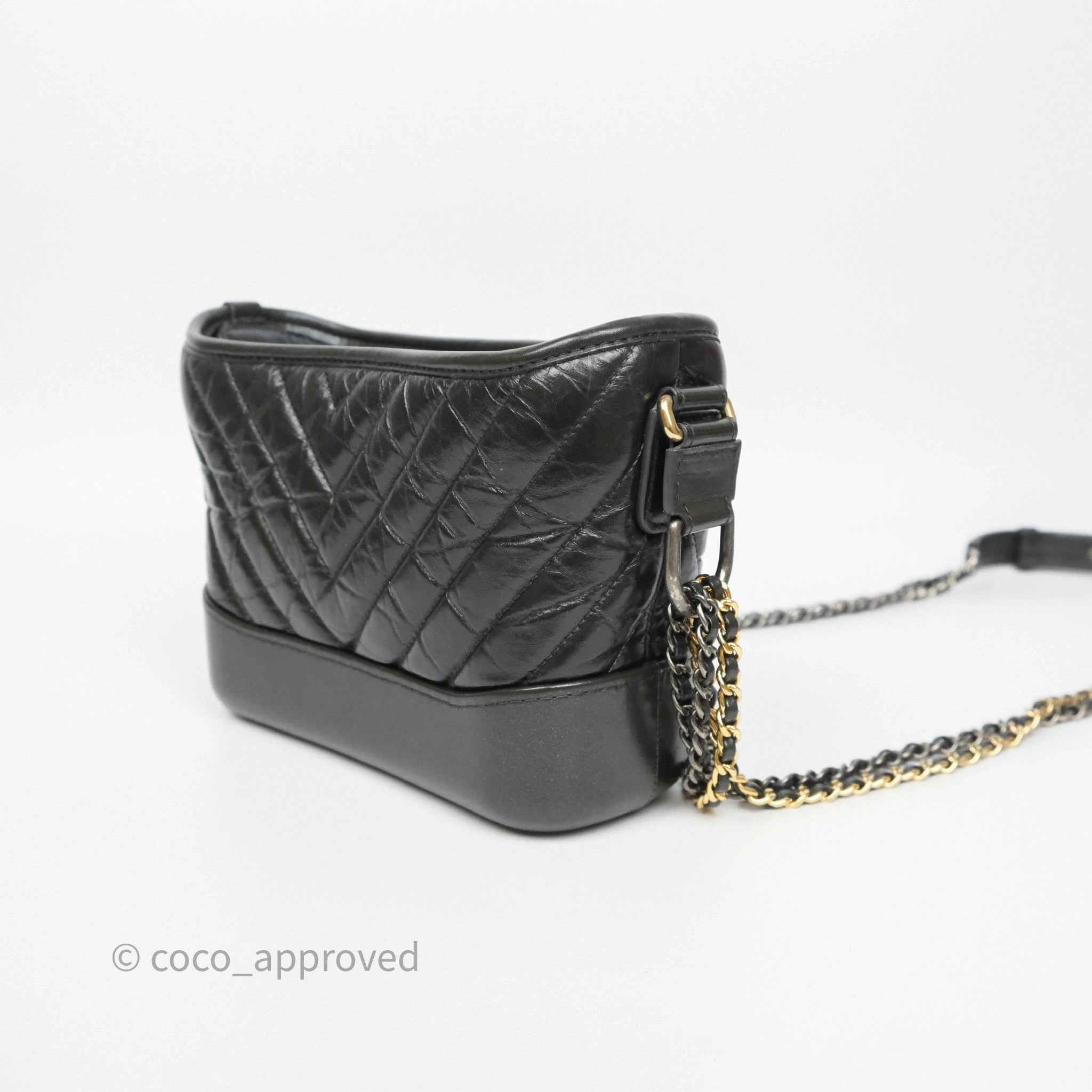 Chanel Small Gabrielle Hobo Chevron Iridescent Grey Aged Calfskin