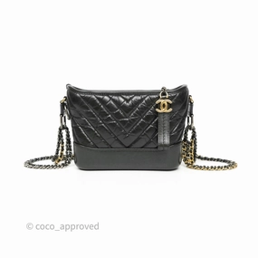 Chanel Small Gabrielle Hobo Chevron Iridescent Grey Aged Calfskin