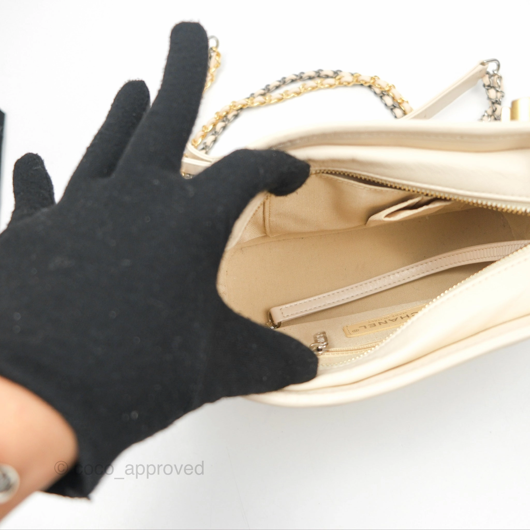 Chanel Small Gabrielle Hobo Chevron Ivory Beige Aged Calfskin