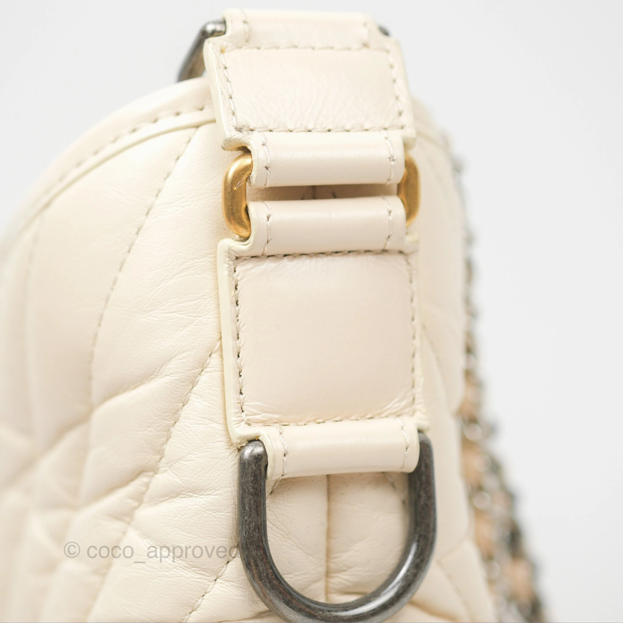 Chanel Small Gabrielle Hobo Chevron Ivory Beige Aged Calfskin