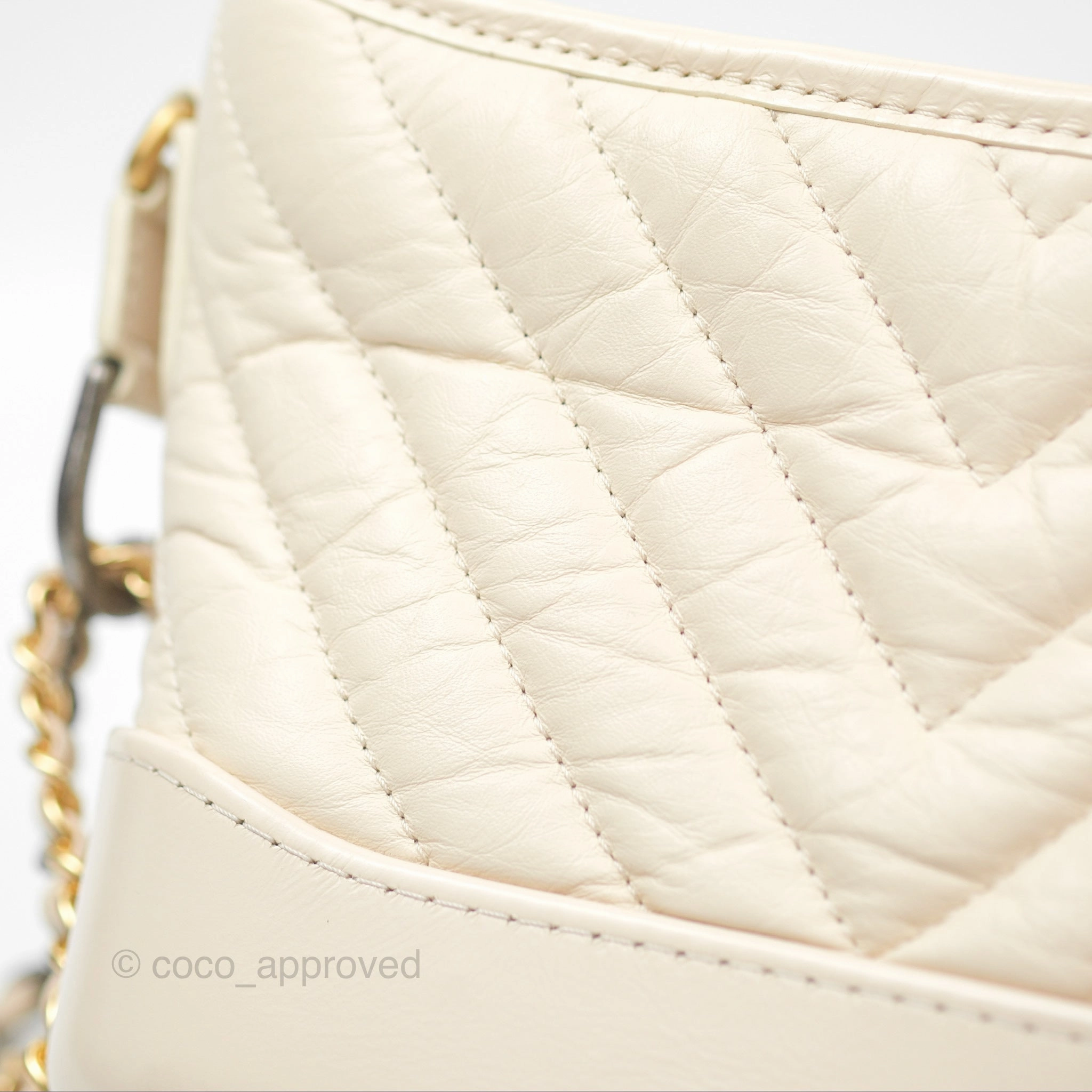 Chanel Small Gabrielle Hobo Chevron Ivory Beige Aged Calfskin