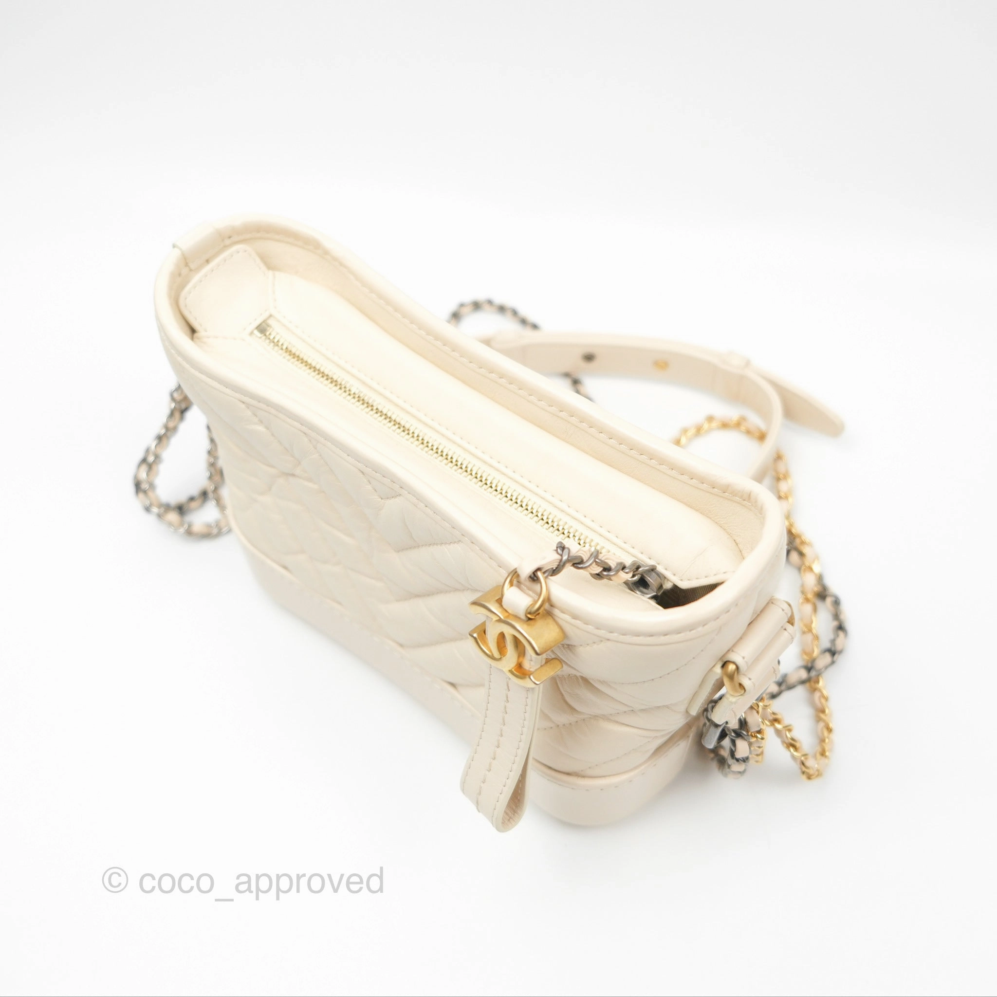 Chanel Small Gabrielle Hobo Chevron Ivory Beige Aged Calfskin
