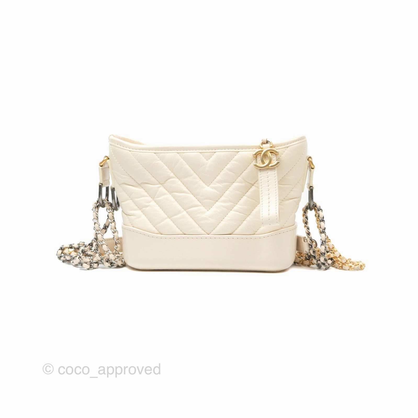 Chanel Small Gabrielle Hobo Chevron Ivory Beige Aged Calfskin