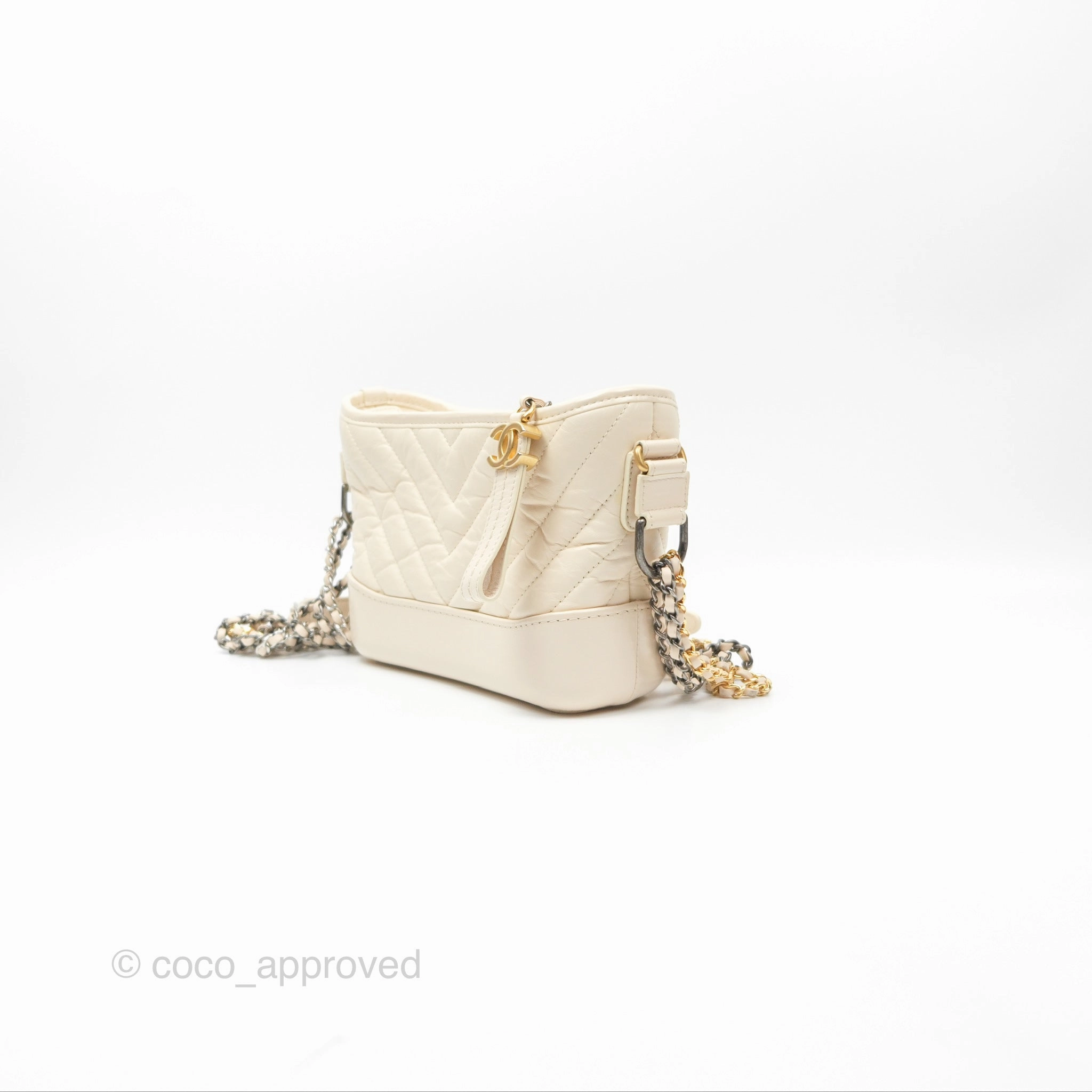 Chanel Small Gabrielle Hobo Chevron Ivory Beige Aged Calfskin