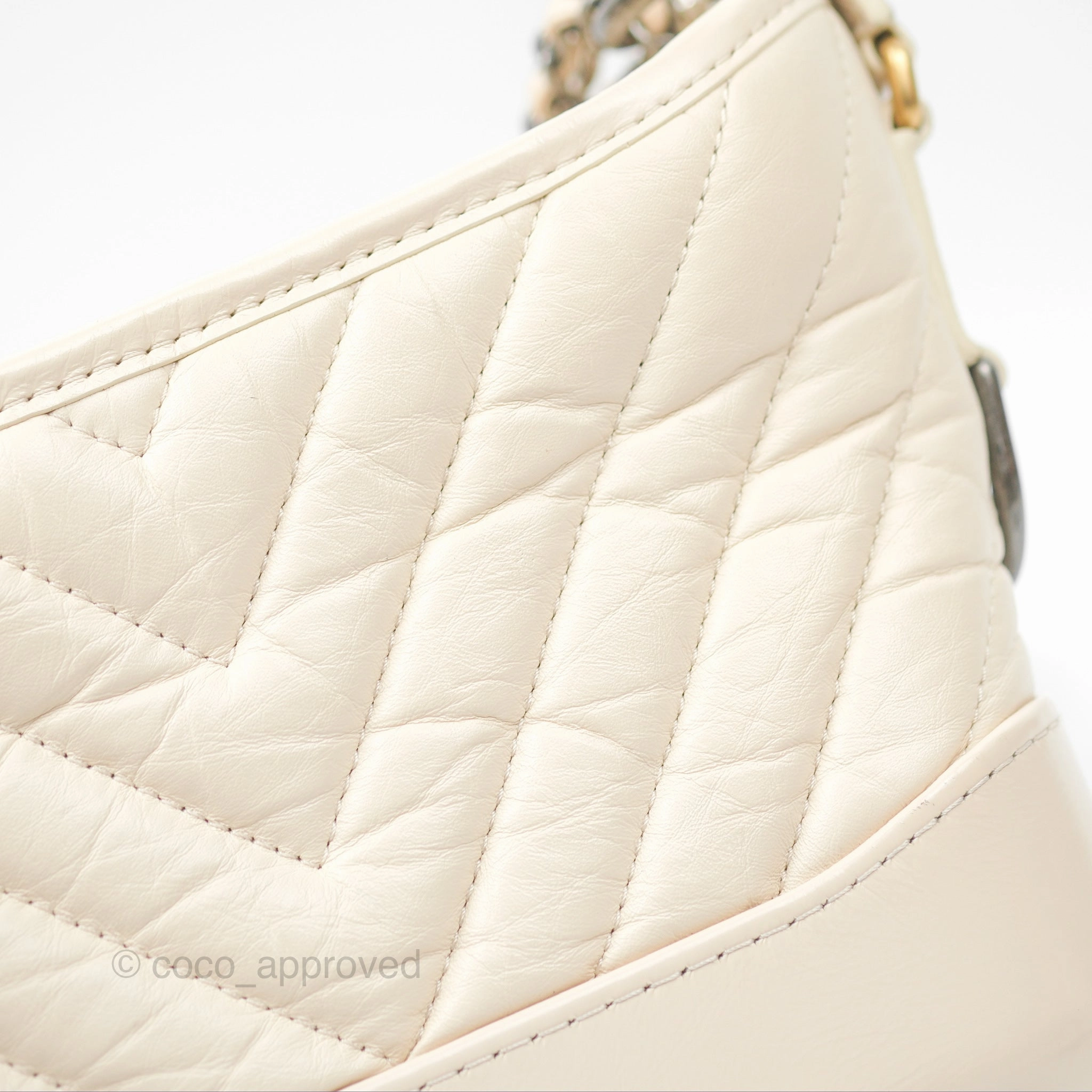 Chanel Small Gabrielle Hobo Chevron Ivory Beige Aged Calfskin