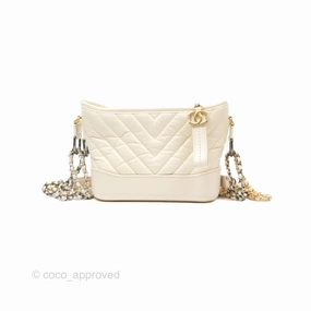 Chanel Small Gabrielle Hobo Chevron Ivory Beige Aged Calfskin