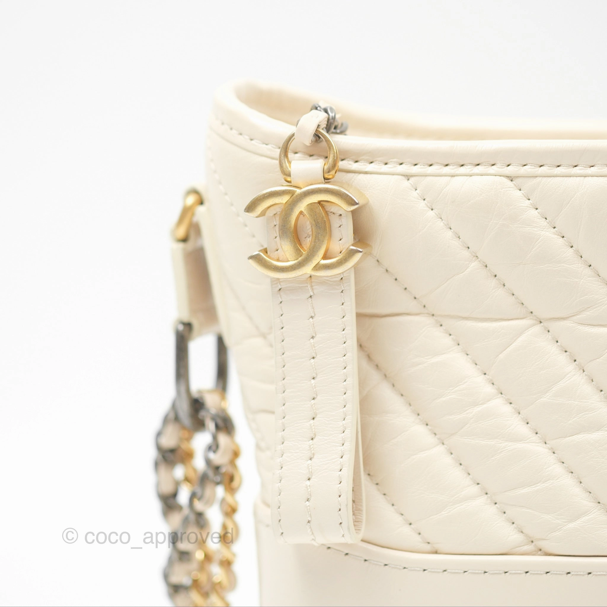 Chanel Small Gabrielle Hobo Chevron Ivory Beige Aged Calfskin
