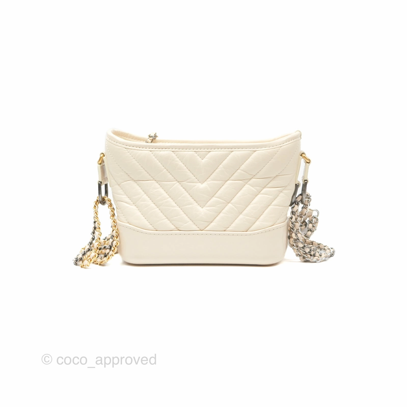 Chanel Small Gabrielle Hobo Chevron Ivory Beige Aged Calfskin