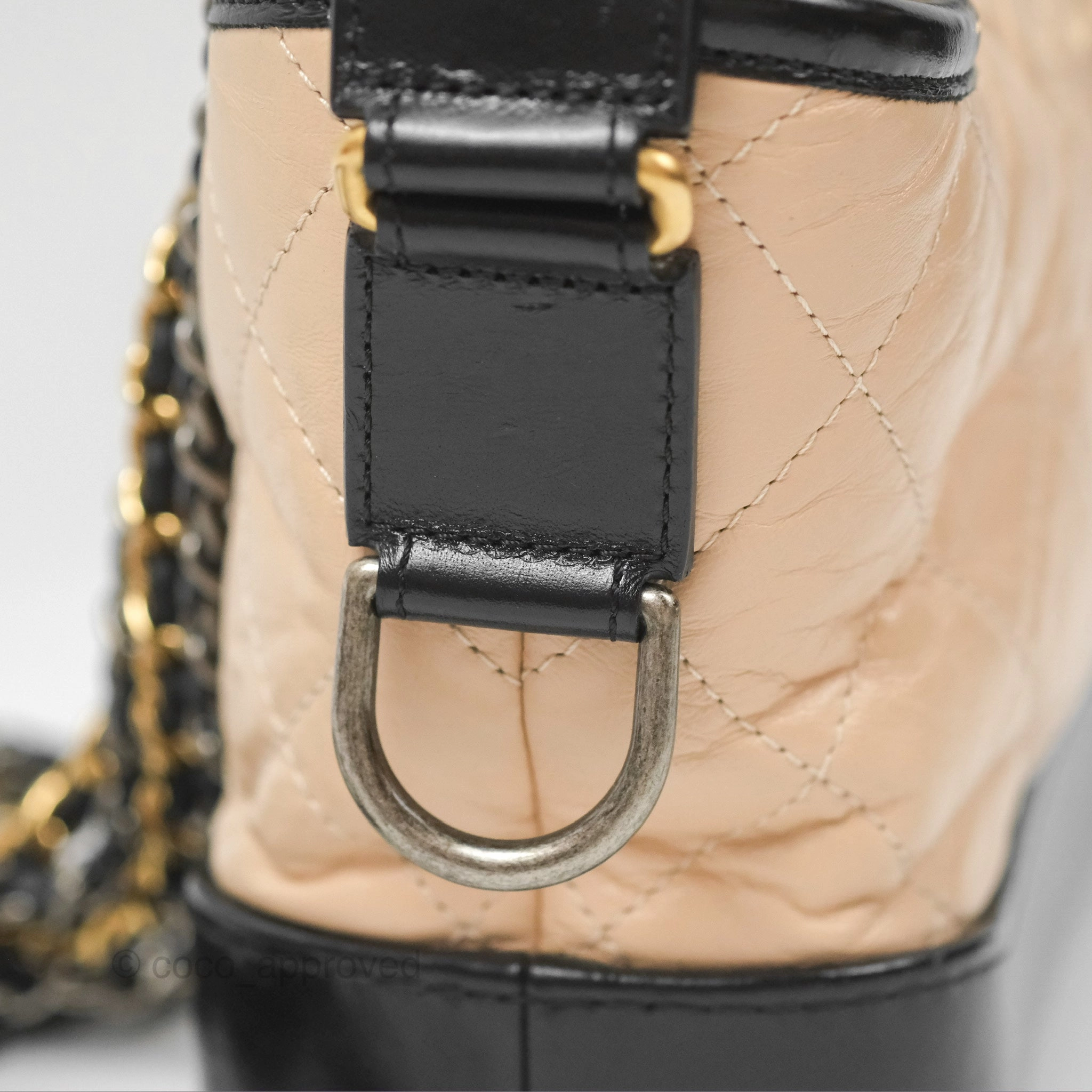 Chanel Small Gabrielle Hobo Quilted Beige Back Aged Calfskin