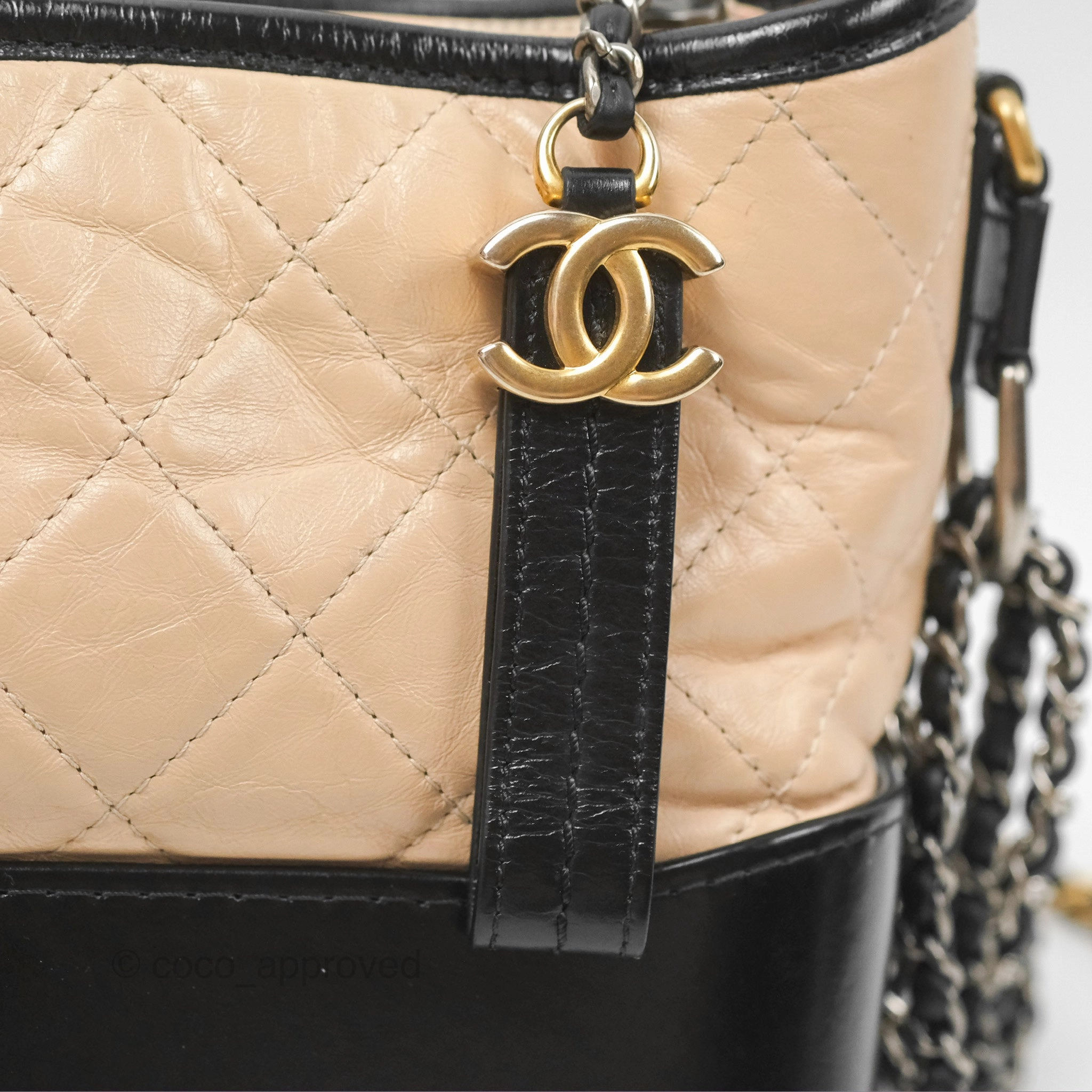 Chanel Small Gabrielle Hobo Quilted Beige Back Aged Calfskin