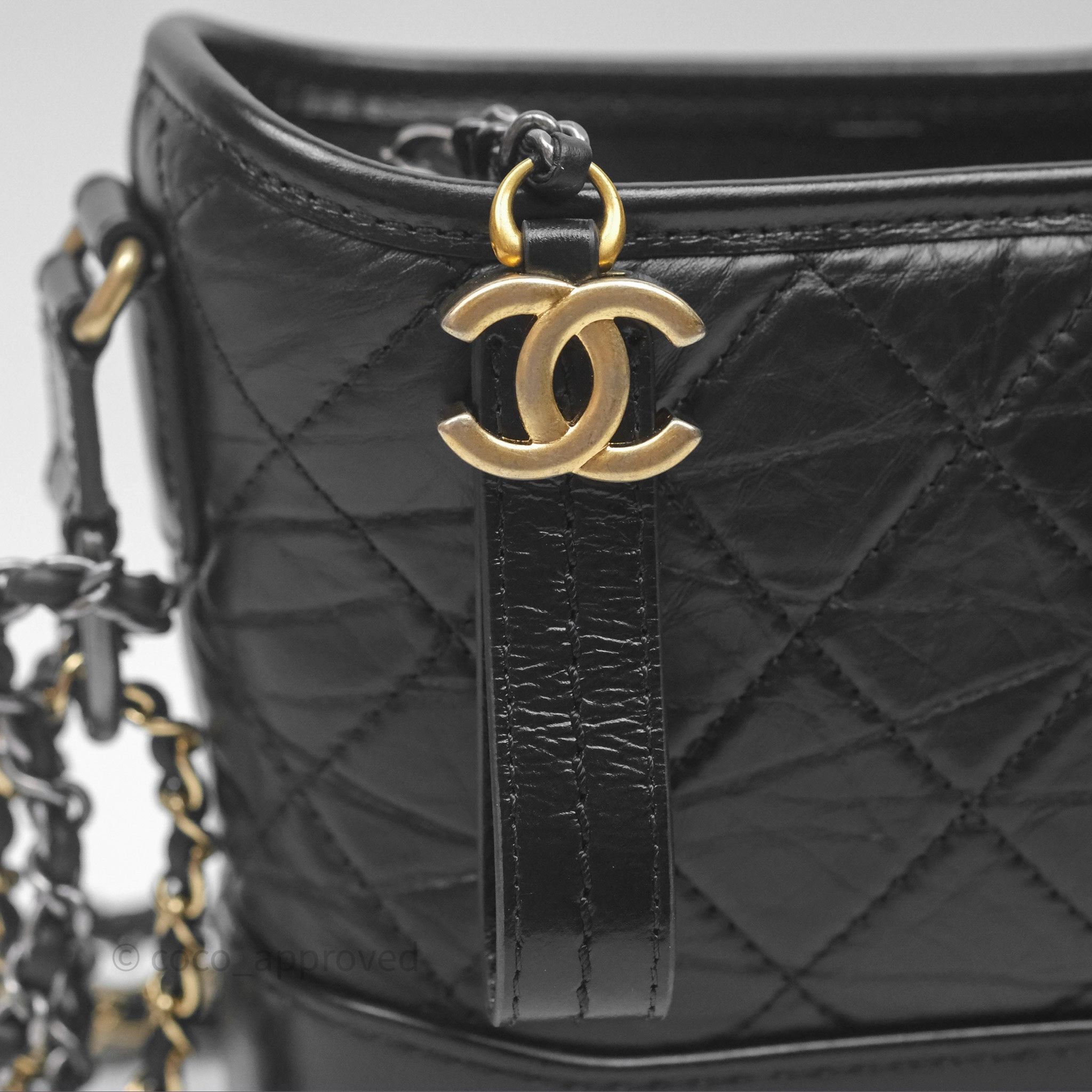 Chanel Small Gabrielle Hobo Quilted Black Aged Calfskin