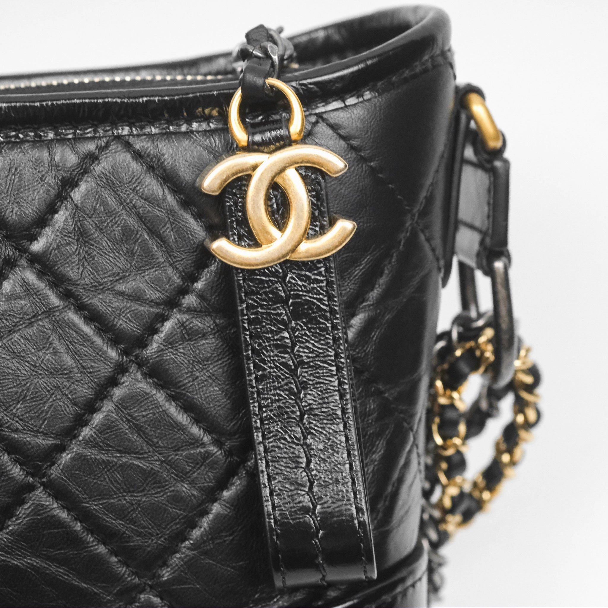 Chanel Small Gabrielle Hobo Quilted Black Aged Calfskin