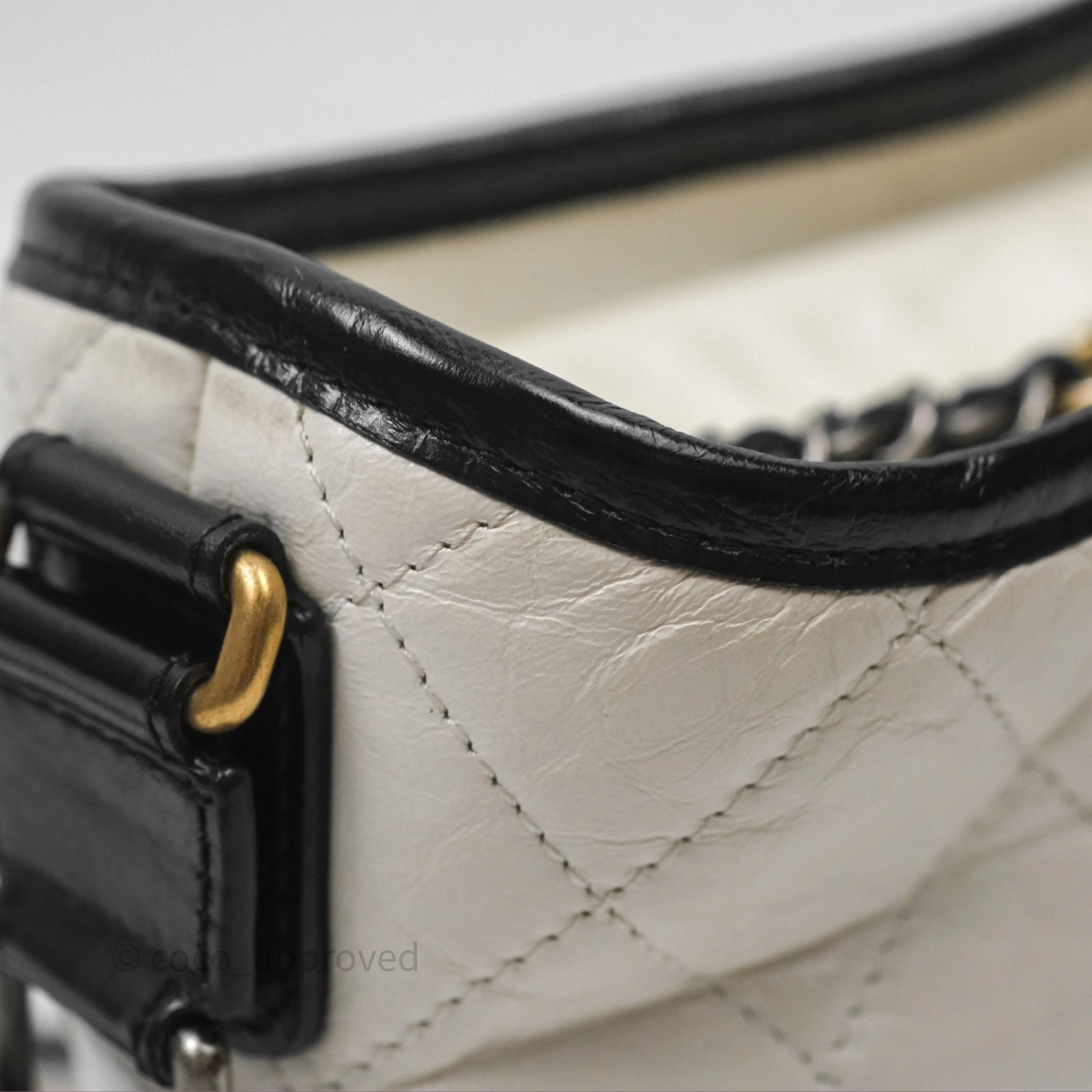 Chanel Small Gabrielle Hobo Quilted Black White Aged Calfskin