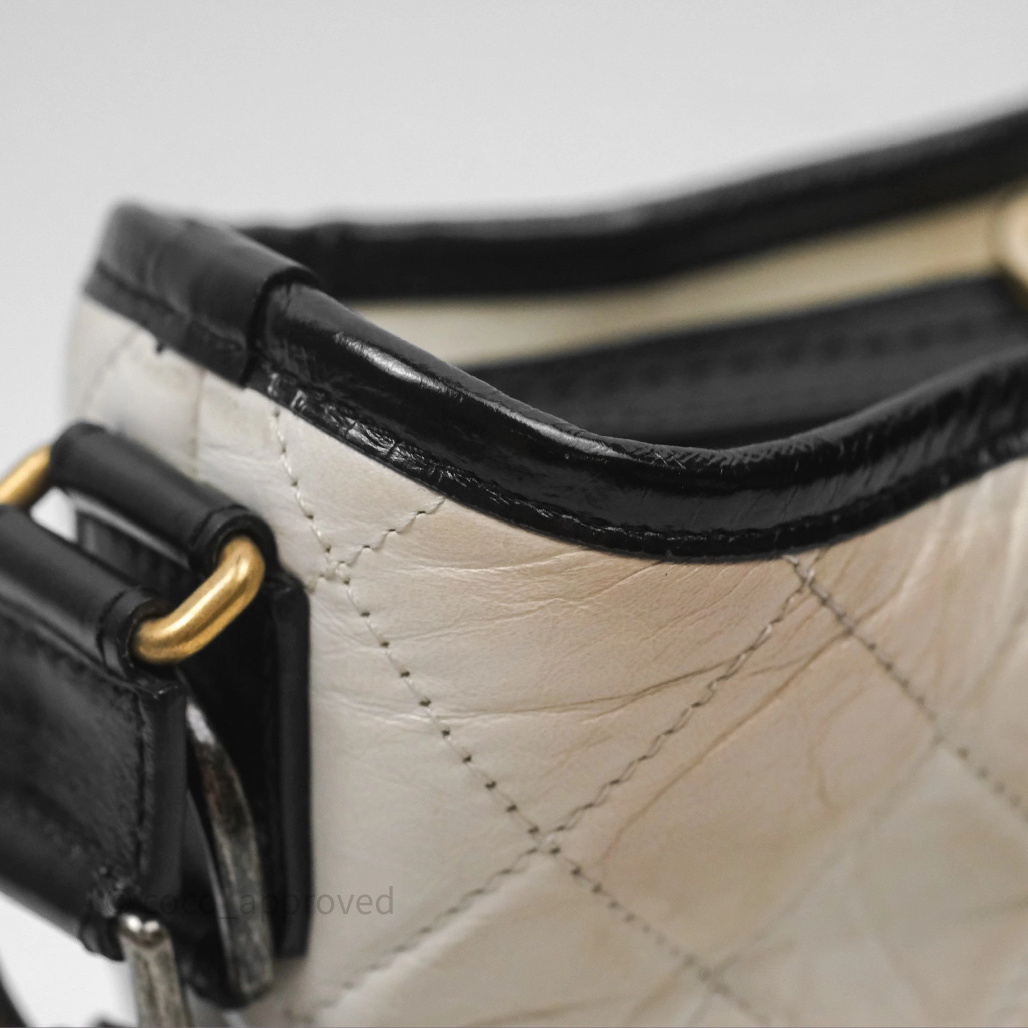 Chanel Small Gabrielle Hobo Quilted Black White Aged Calfskin