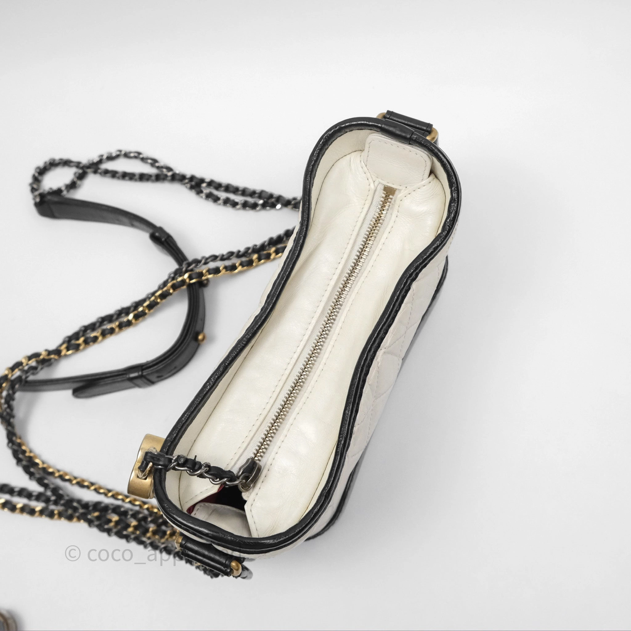 Chanel Small Gabrielle Hobo Quilted Black White Aged Calfskin