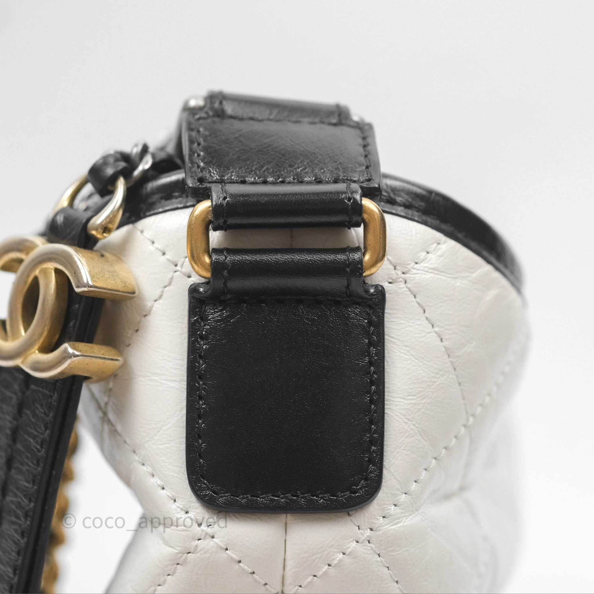 Chanel Small Gabrielle Hobo Quilted Black White Aged Calfskin