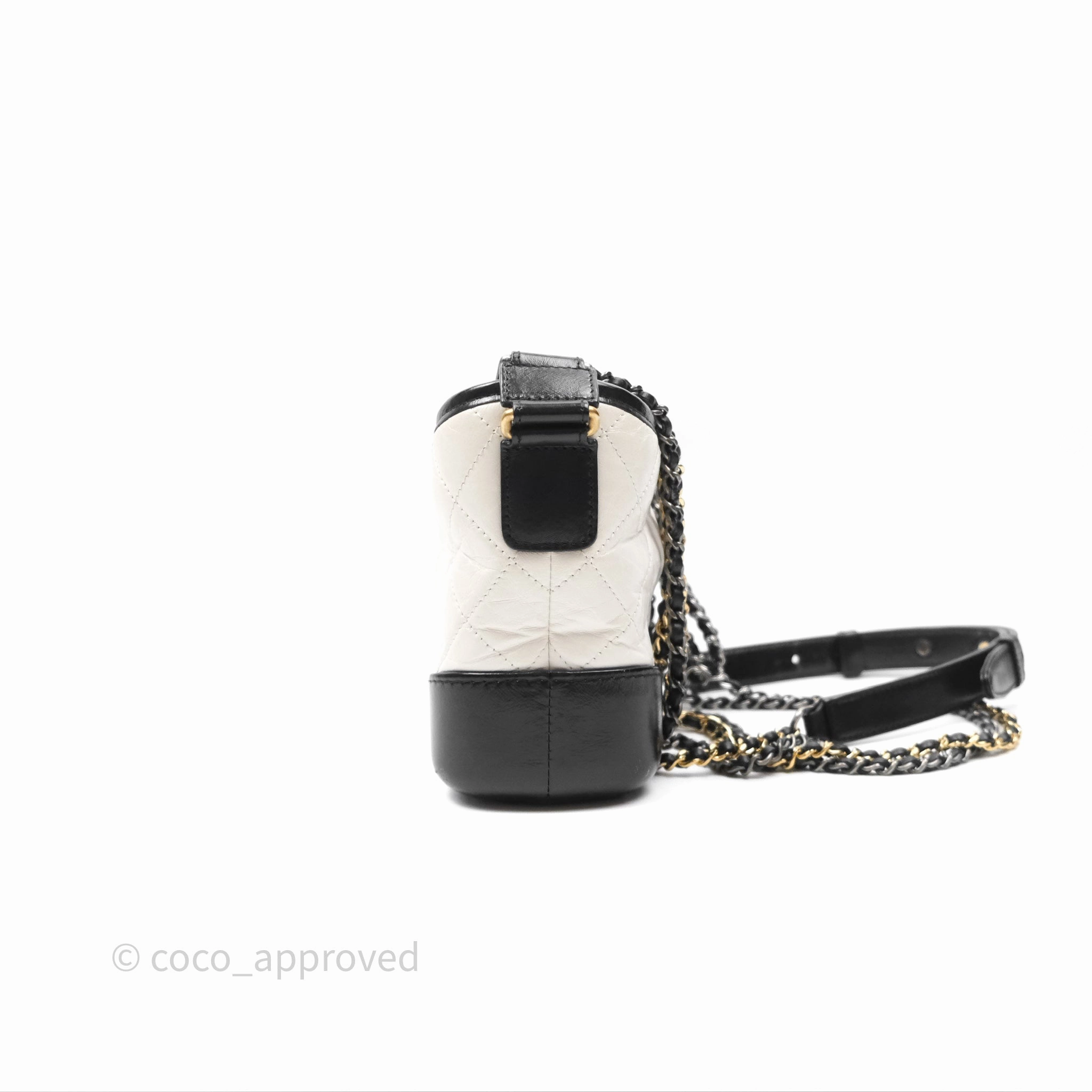 Chanel Small Gabrielle Hobo Quilted Black White Aged Calfskin