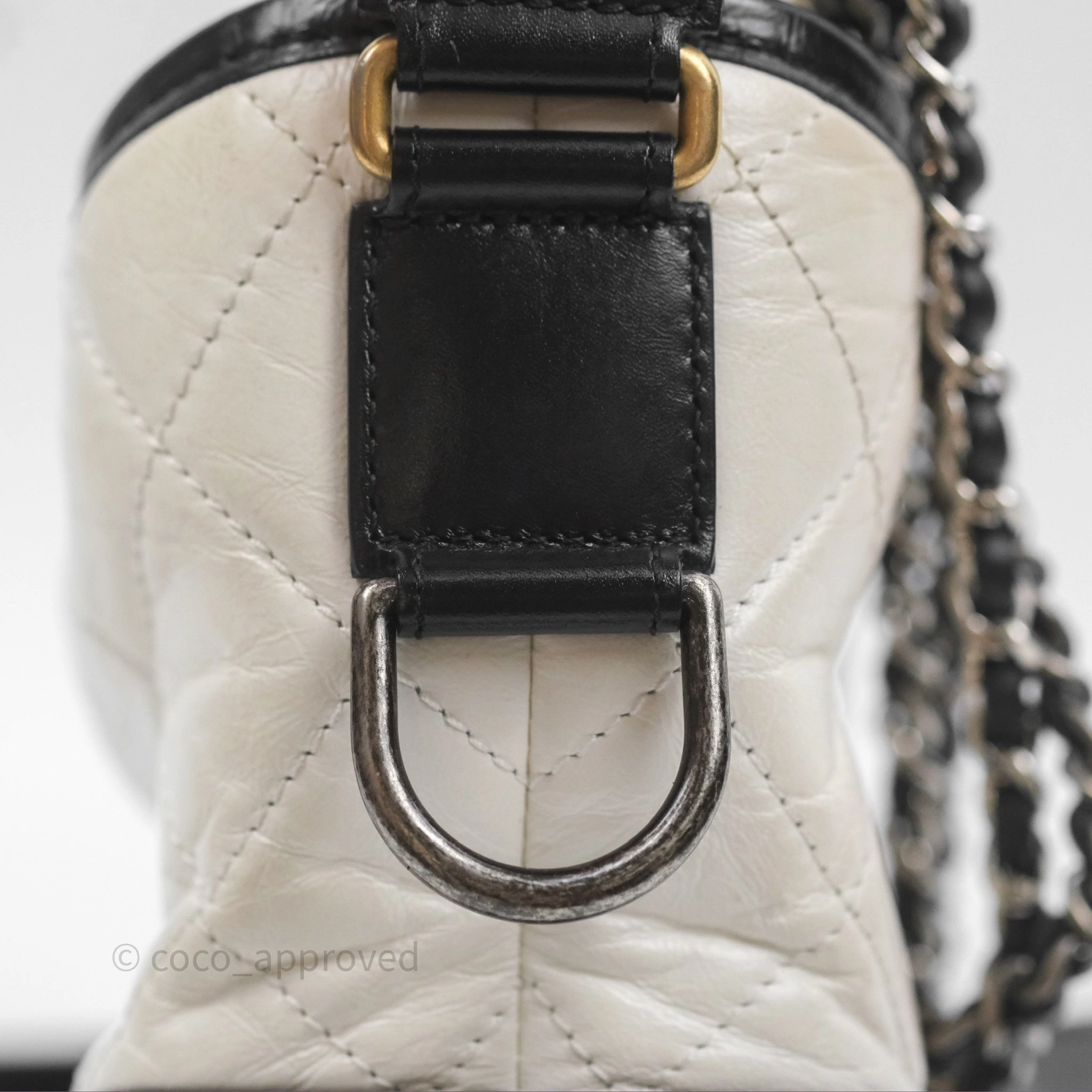 Chanel Small Gabrielle Hobo Quilted Black White Aged Calfskin