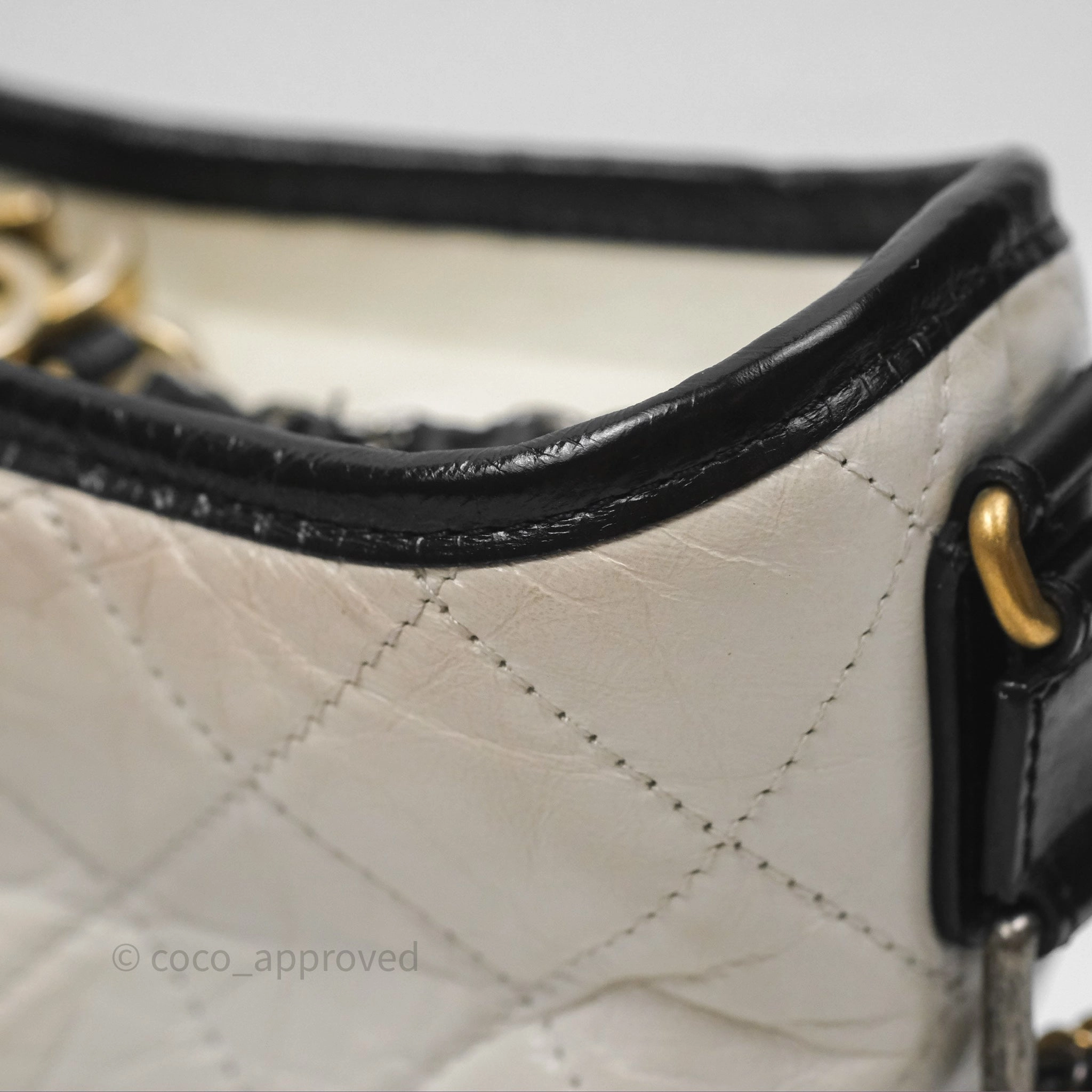 Chanel Small Gabrielle Hobo Quilted Black White Aged Calfskin