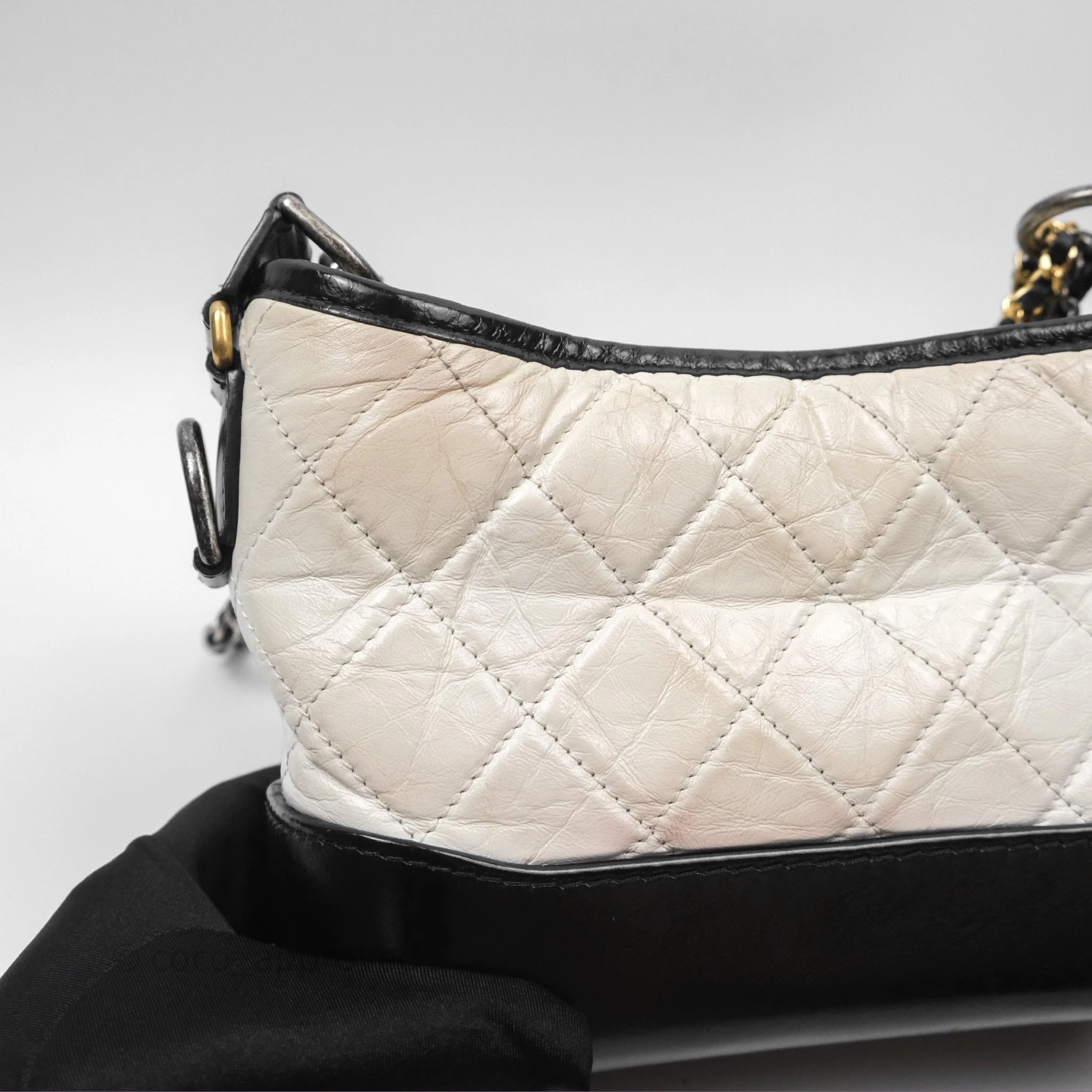 Chanel Small Gabrielle Hobo Quilted Black White Aged Calfskin
