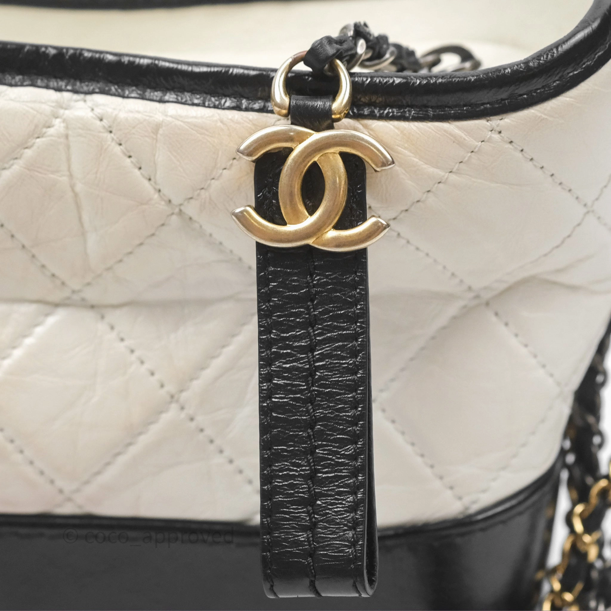 Chanel Small Gabrielle Hobo Quilted Black White Aged Calfskin