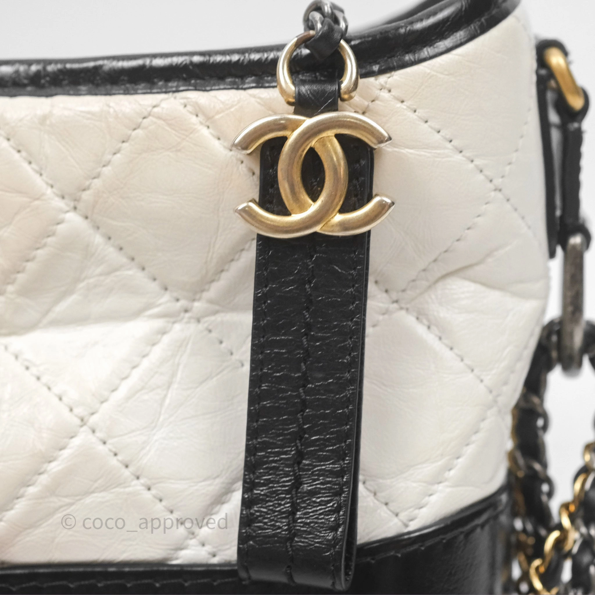 Chanel Small Gabrielle Hobo Quilted Black White Aged Calfskin