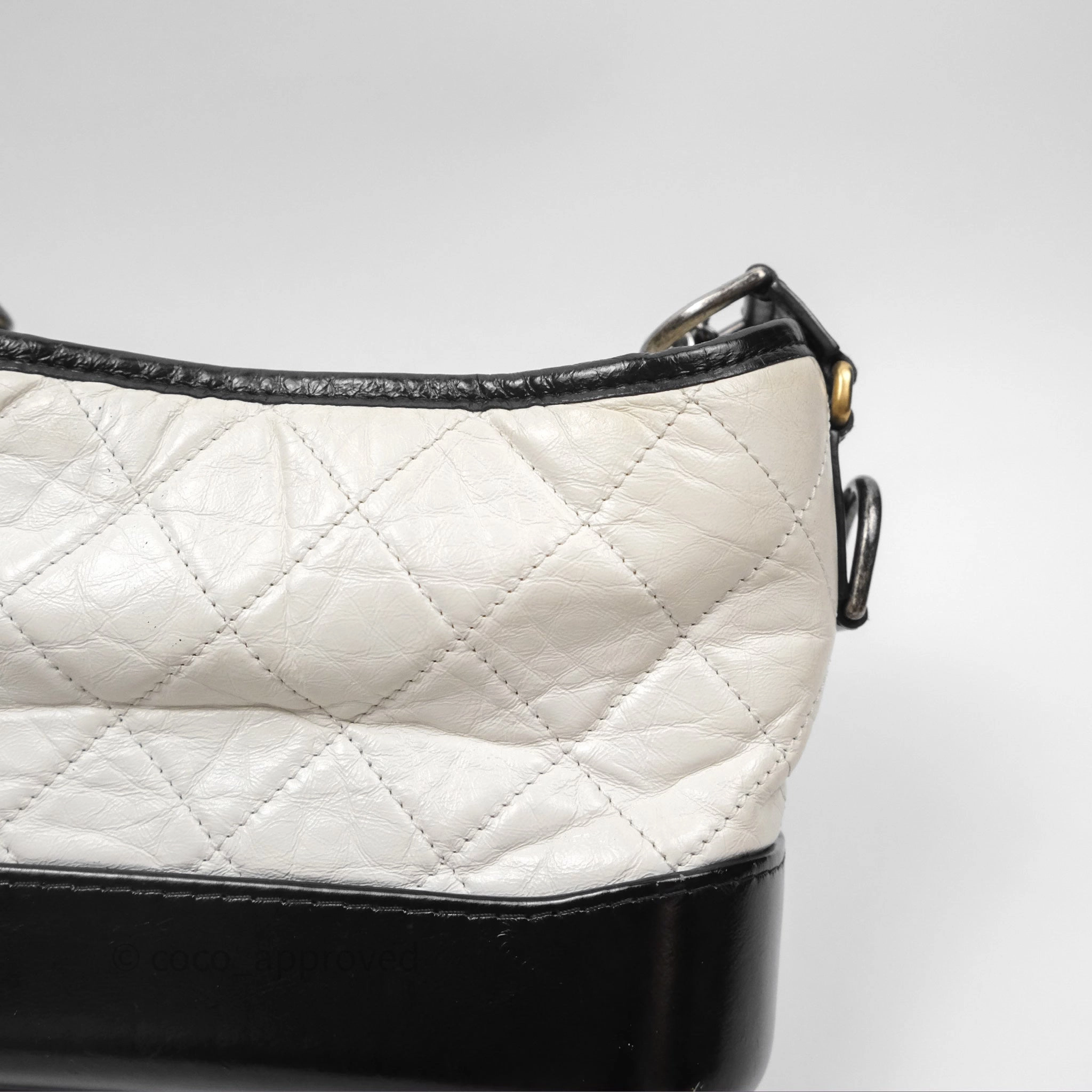 Chanel Small Gabrielle Hobo Quilted Black White Aged Calfskin