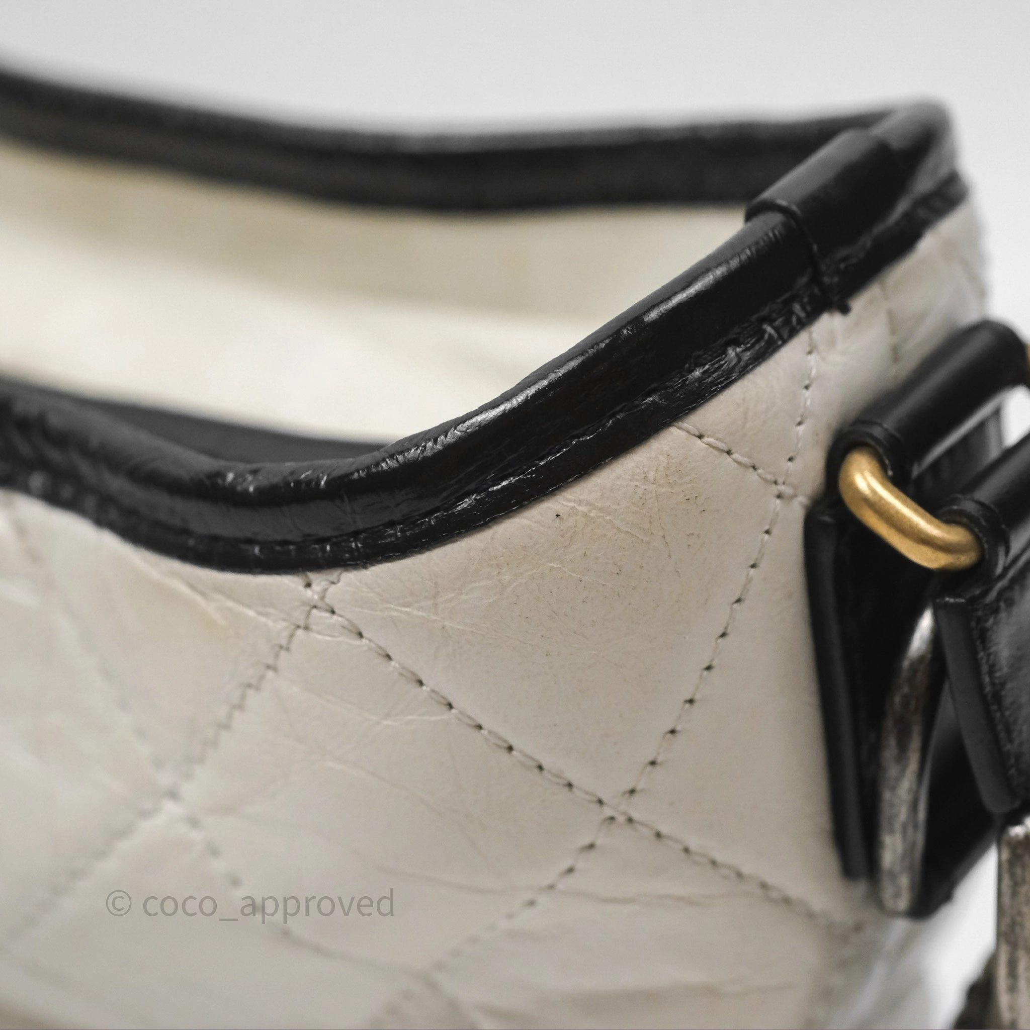 Chanel Small Gabrielle Hobo Quilted Black White Aged Calfskin