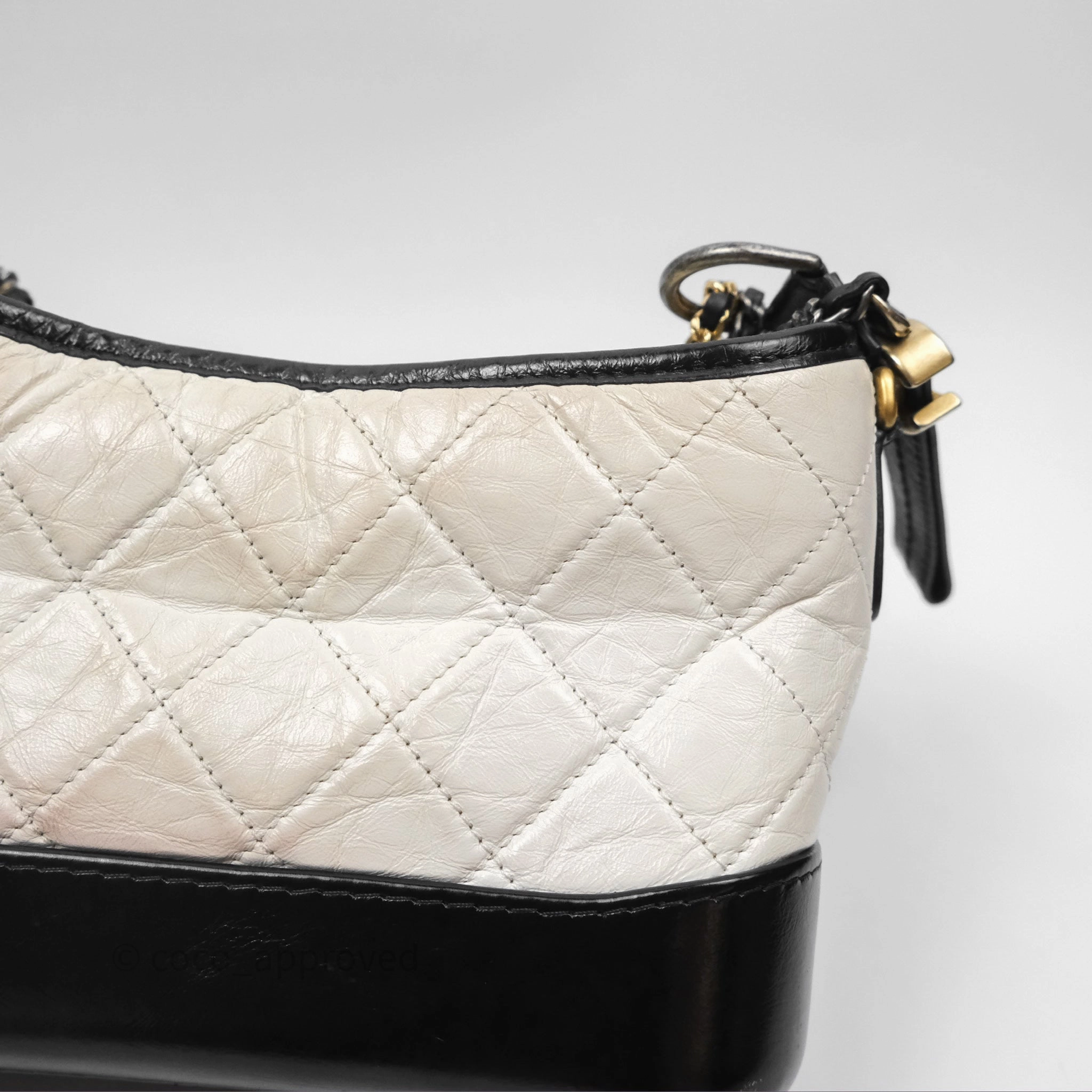 Chanel Small Gabrielle Hobo Quilted Black White Aged Calfskin