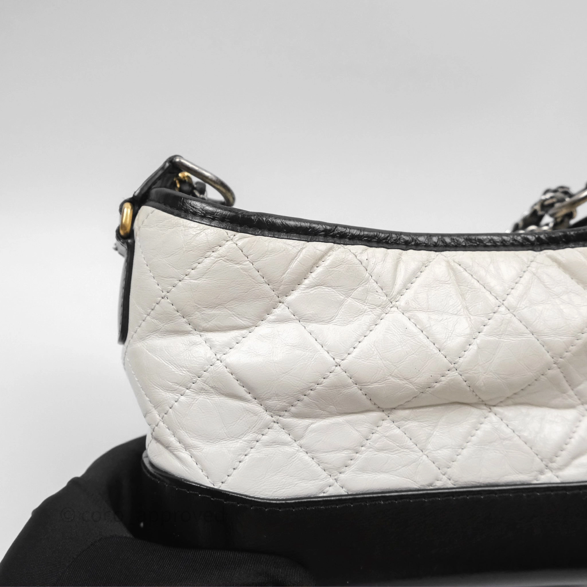 Chanel Small Gabrielle Hobo Quilted Black White Aged Calfskin