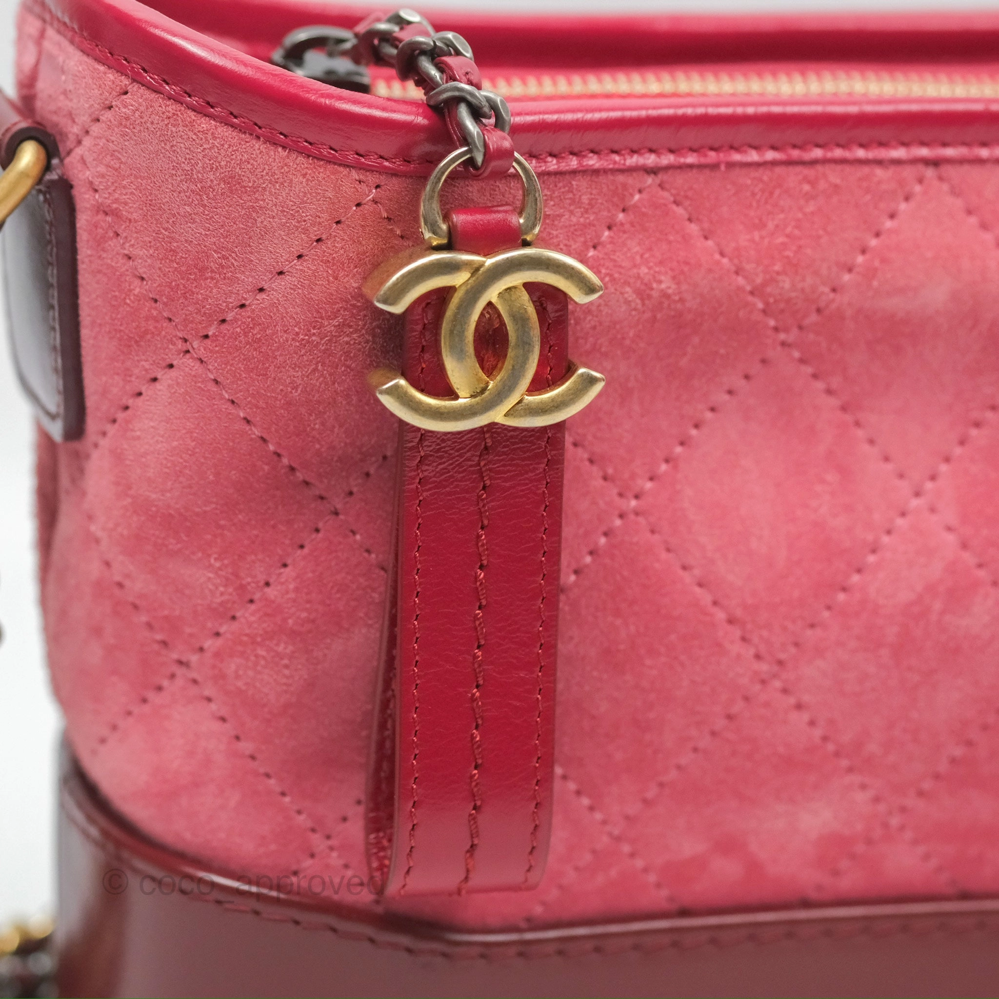 Chanel Small Gabrielle Hobo Quilted Red Velvet Aged Calfskin