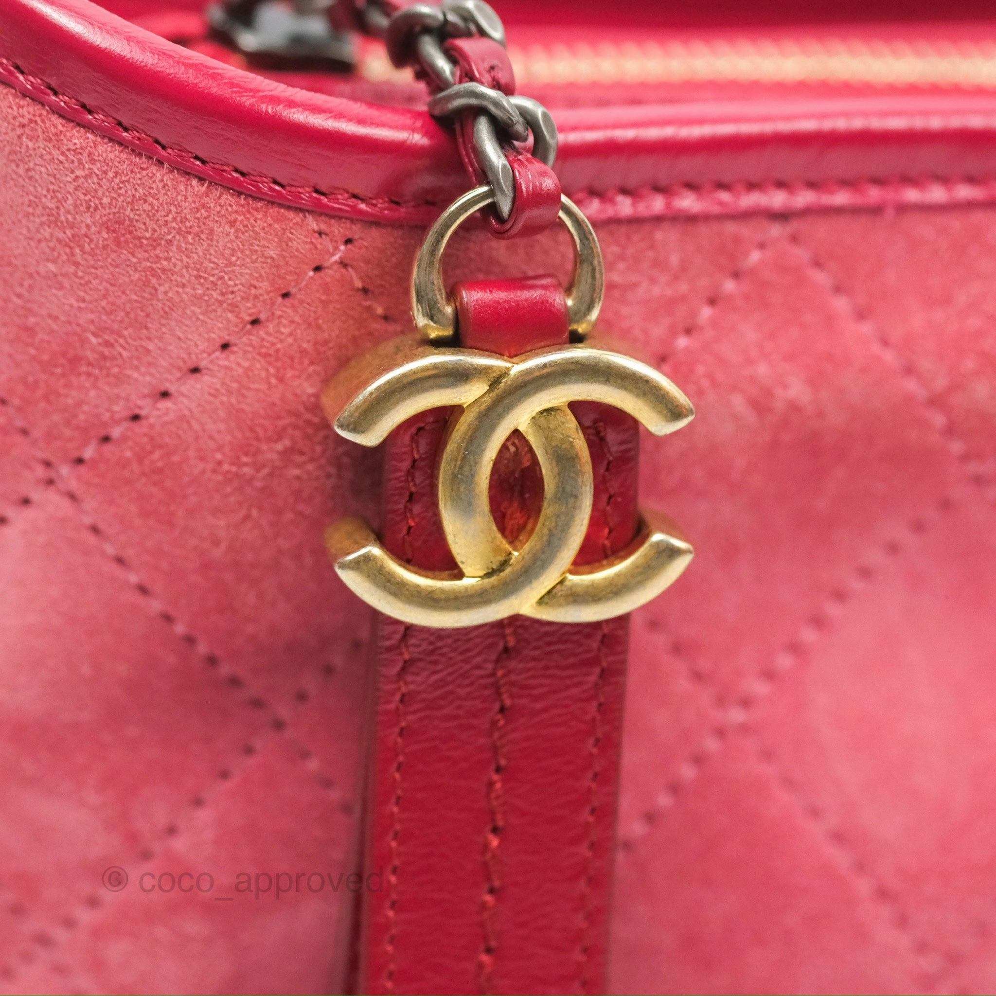 Chanel Small Gabrielle Hobo Quilted Red Velvet Aged Calfskin