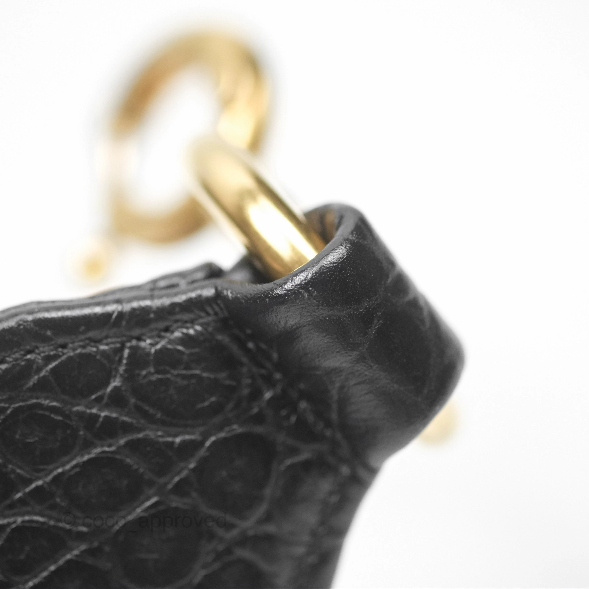 Chanel Small Gabrielle Hobo with Logo Handle Quilted Black Croc Embossed Calfskin