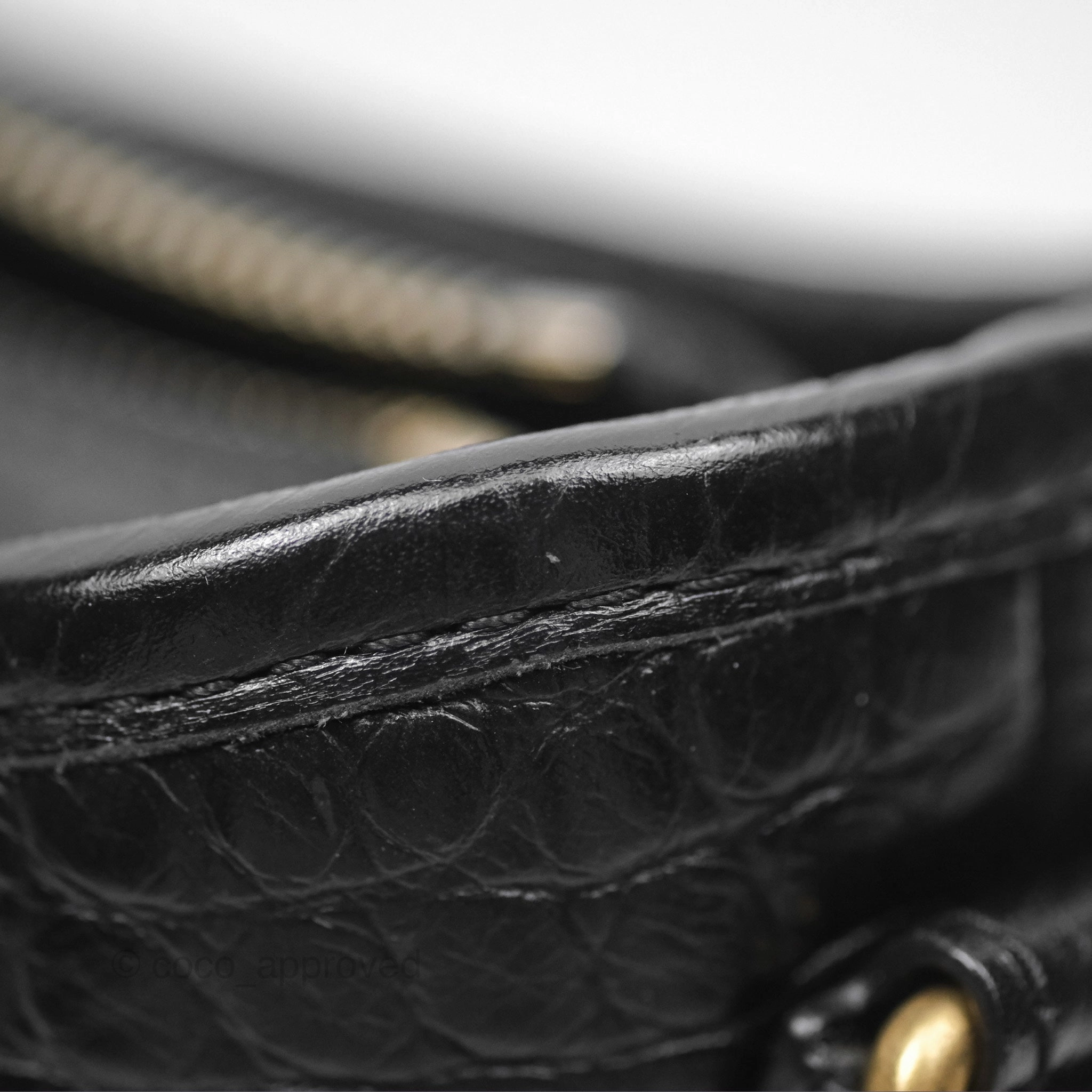 Chanel Small Gabrielle Hobo with Logo Handle Quilted Black Croc Embossed Calfskin
