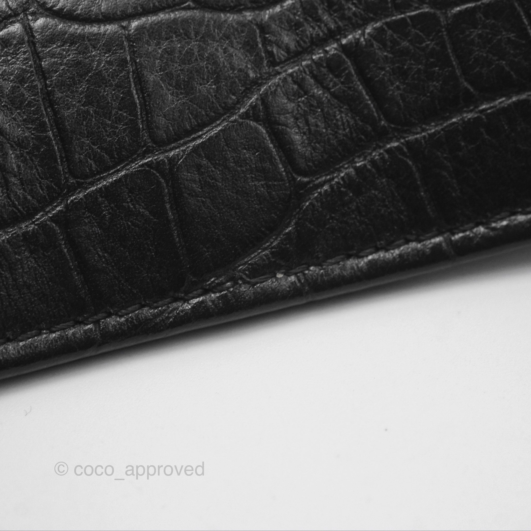 Chanel Small Gabrielle Hobo with Logo Handle Quilted Black Croc Embossed Calfskin