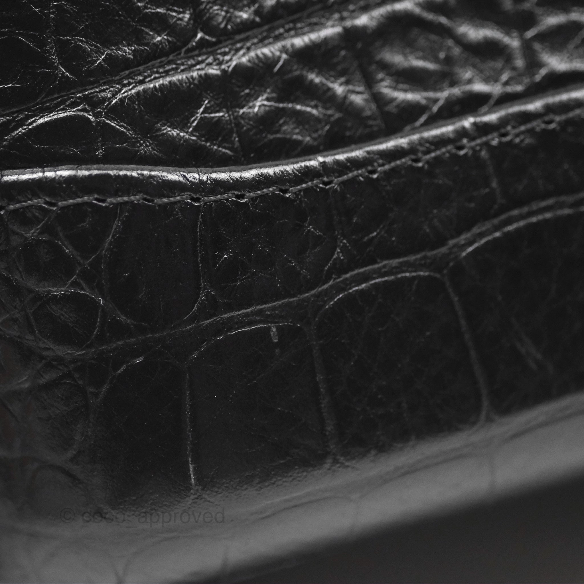 Chanel Small Gabrielle Hobo with Logo Handle Quilted Black Croc Embossed Calfskin