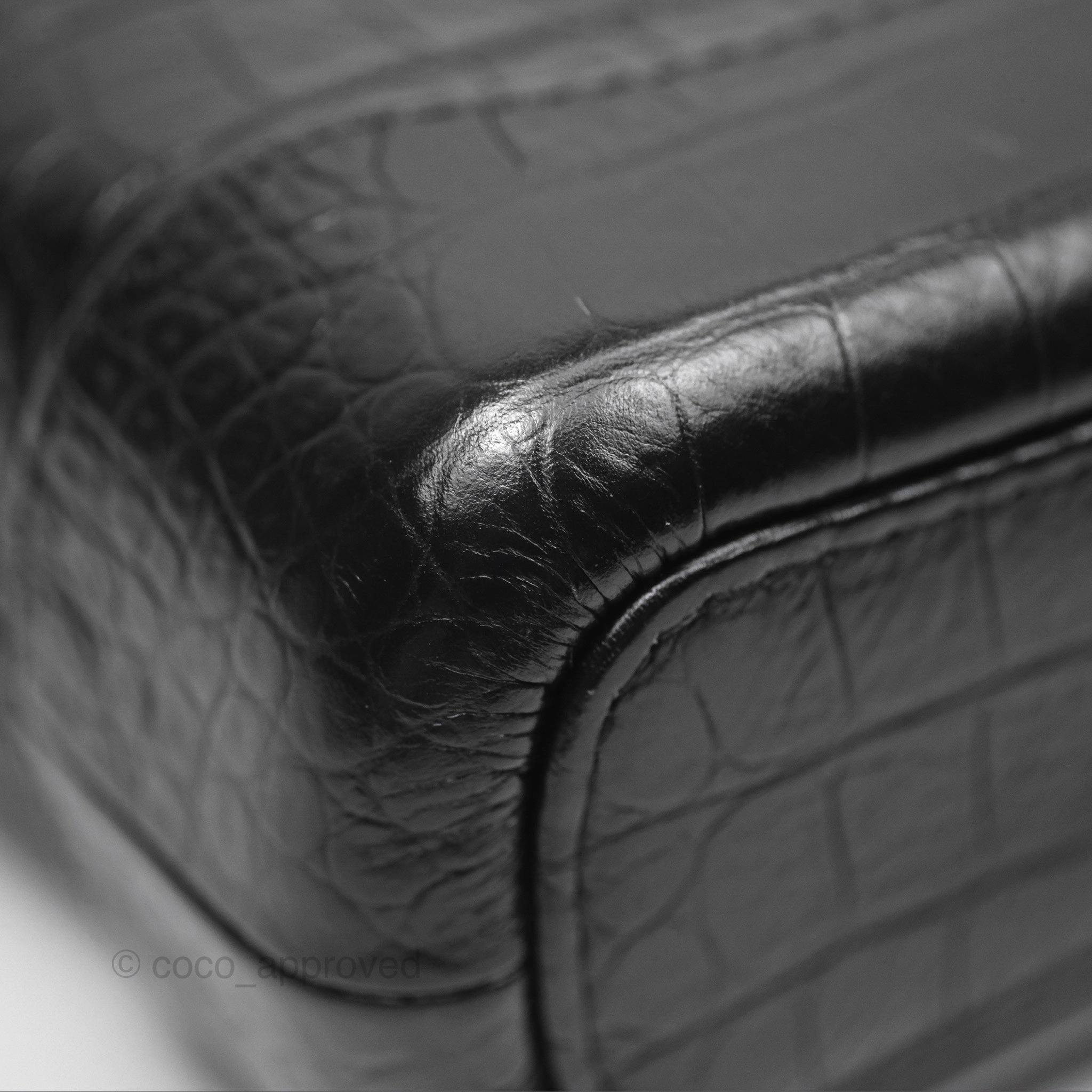 Chanel Small Gabrielle Hobo with Logo Handle Quilted Black Croc Embossed Calfskin