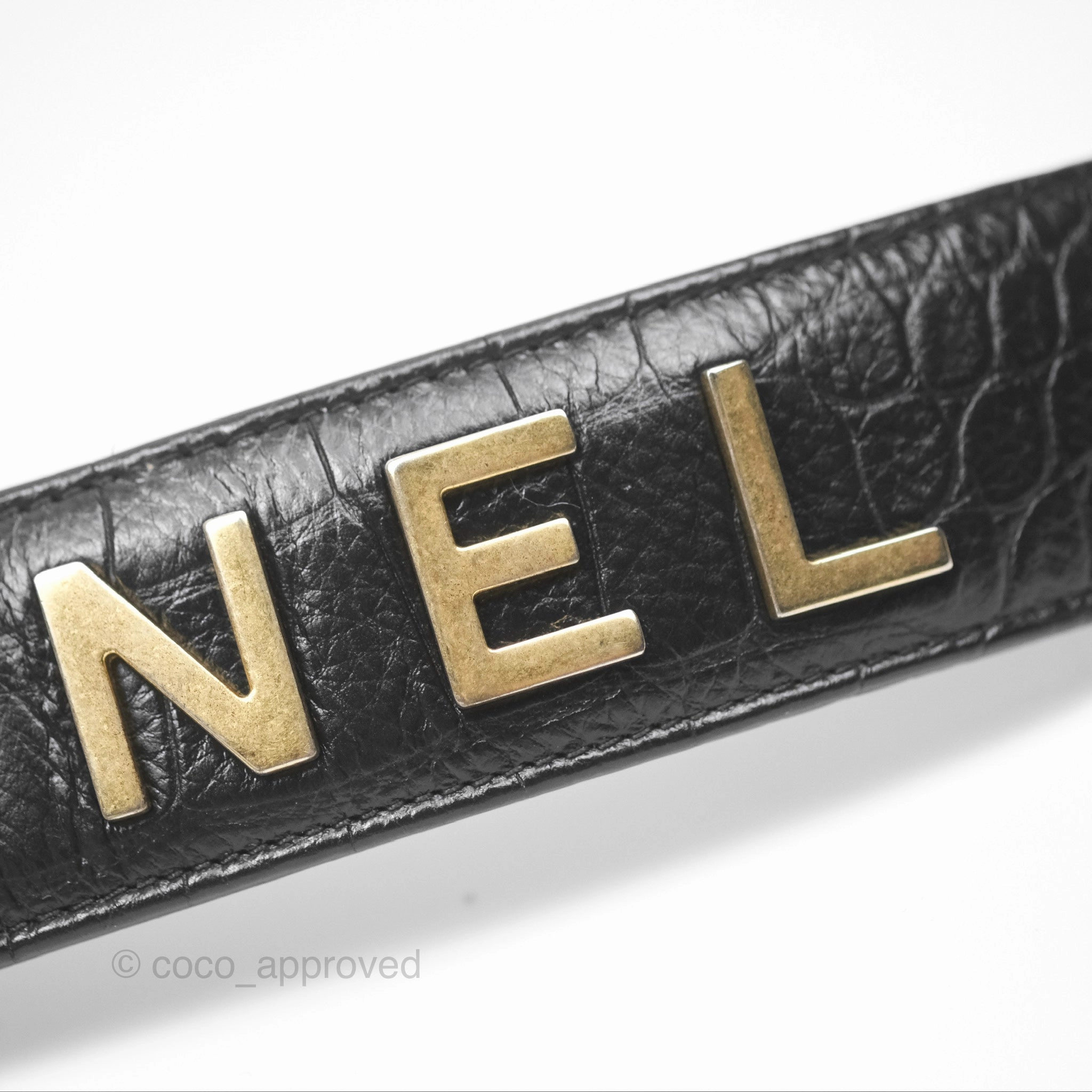 Chanel Small Gabrielle Hobo with Logo Handle Quilted Black Croc Embossed Calfskin