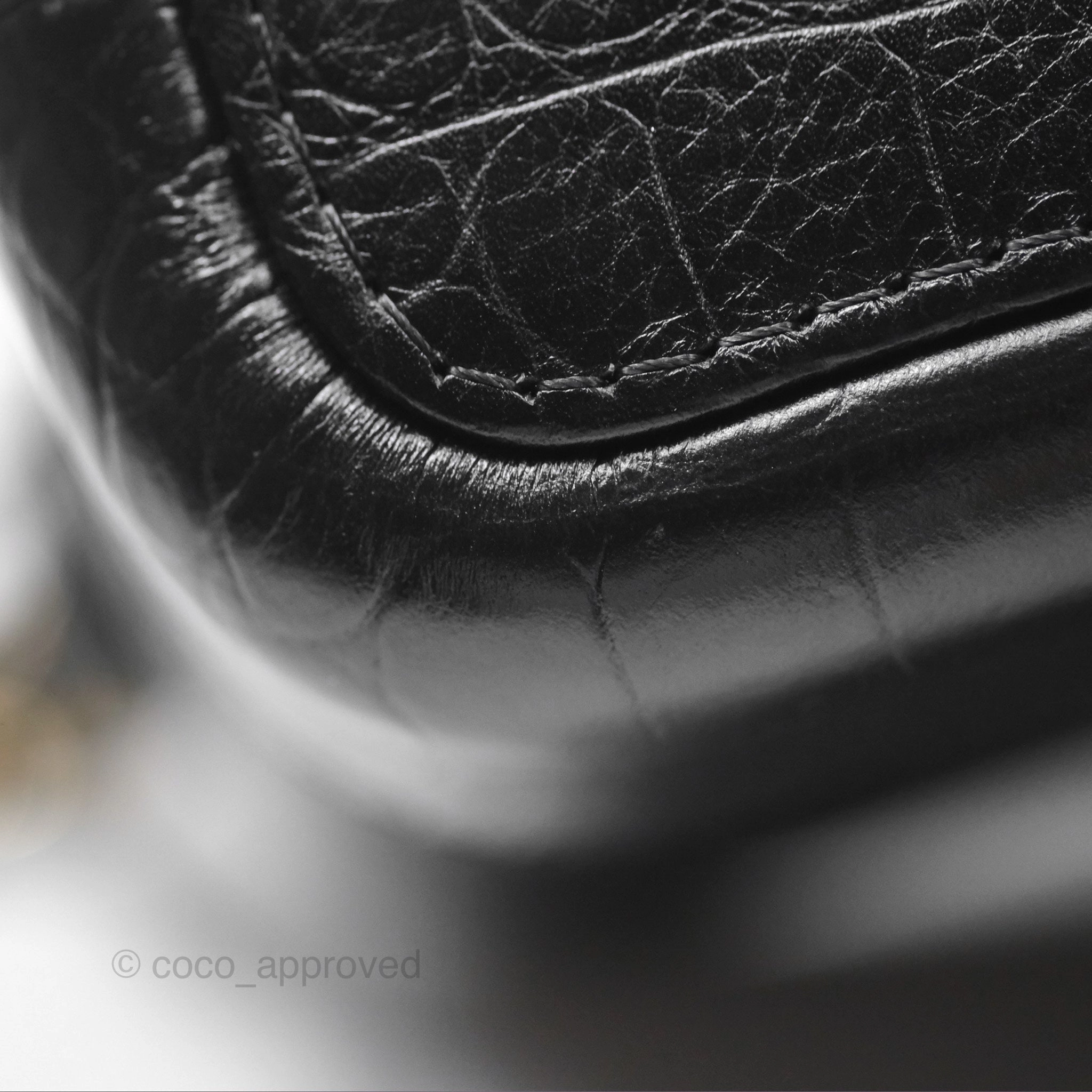 Chanel Small Gabrielle Hobo with Logo Handle Quilted Black Croc Embossed Calfskin