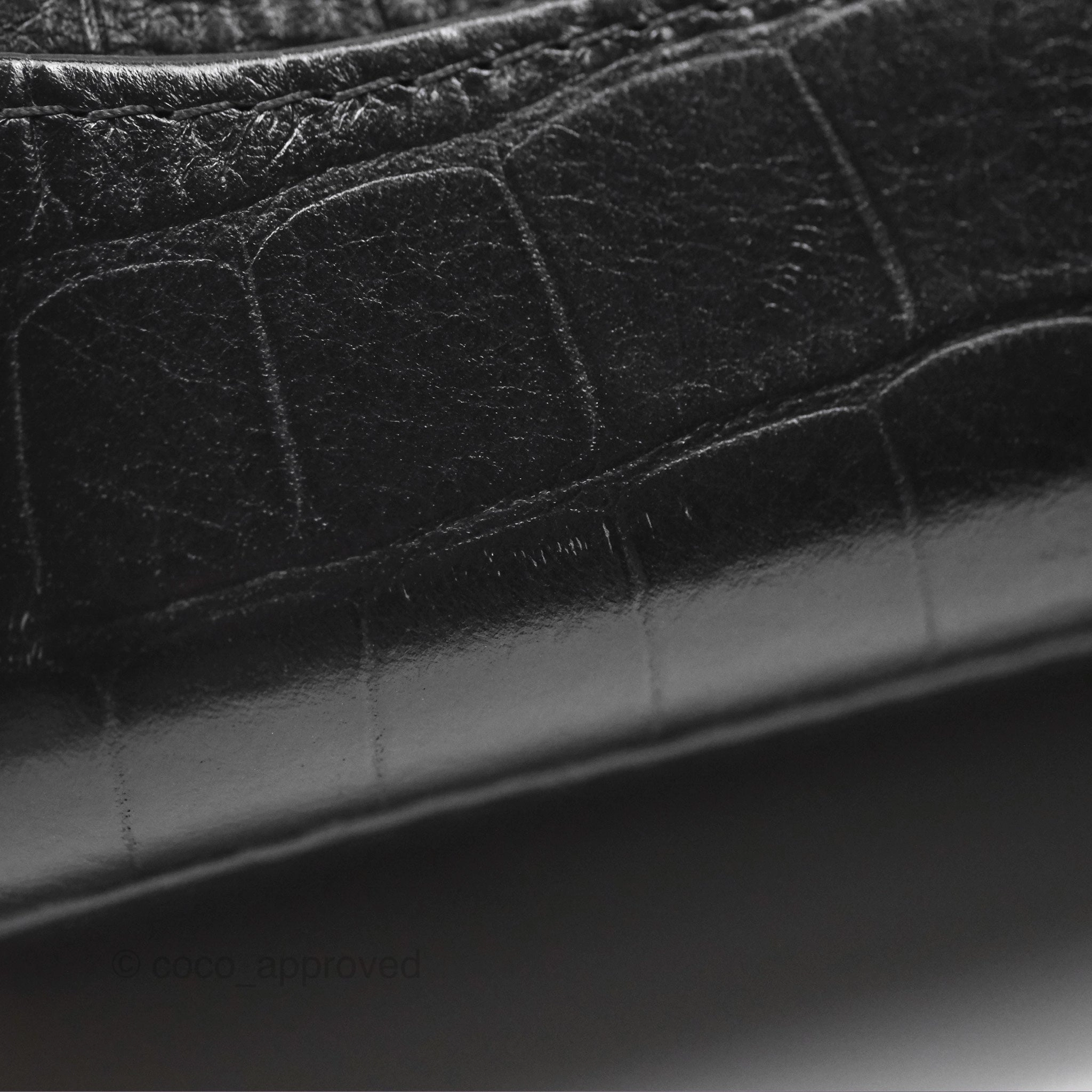 Chanel Small Gabrielle Hobo with Logo Handle Quilted Black Croc Embossed Calfskin