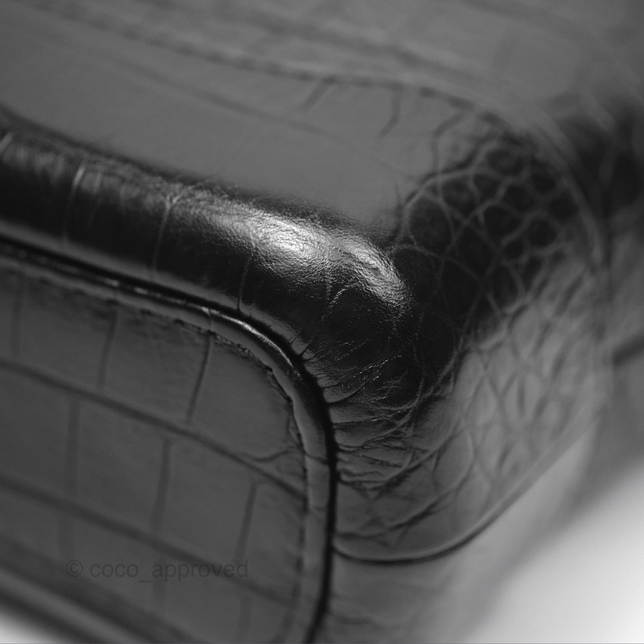 Chanel Small Gabrielle Hobo with Logo Handle Quilted Black Croc Embossed Calfskin