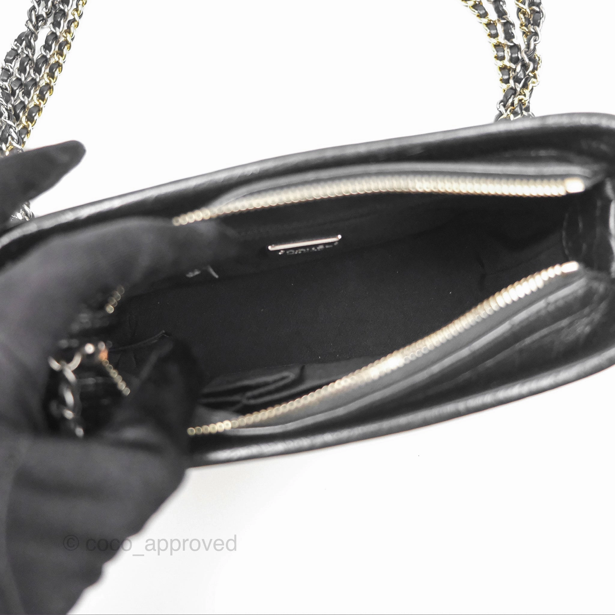 Chanel Small Gabrielle Hobo with Logo Handle Quilted Black Croc Embossed Calfskin