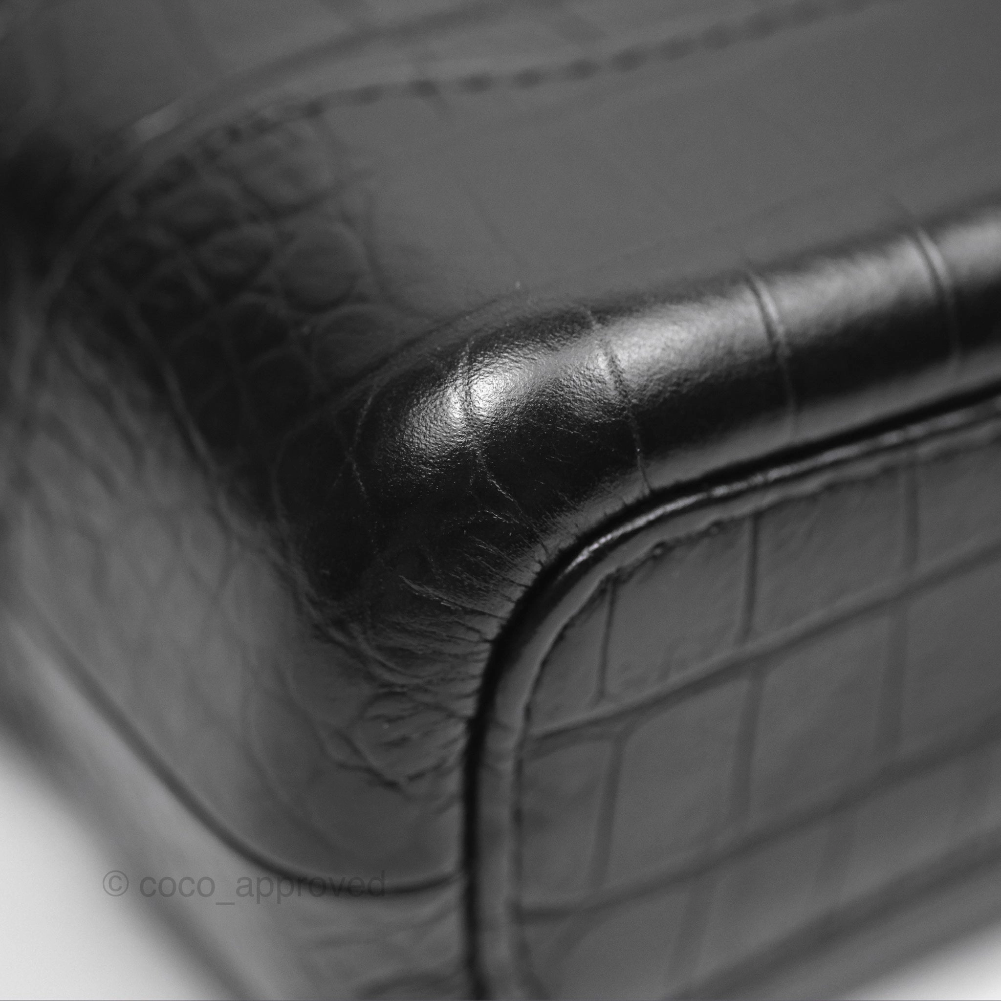 Chanel Small Gabrielle Hobo with Logo Handle Quilted Black Croc Embossed Calfskin