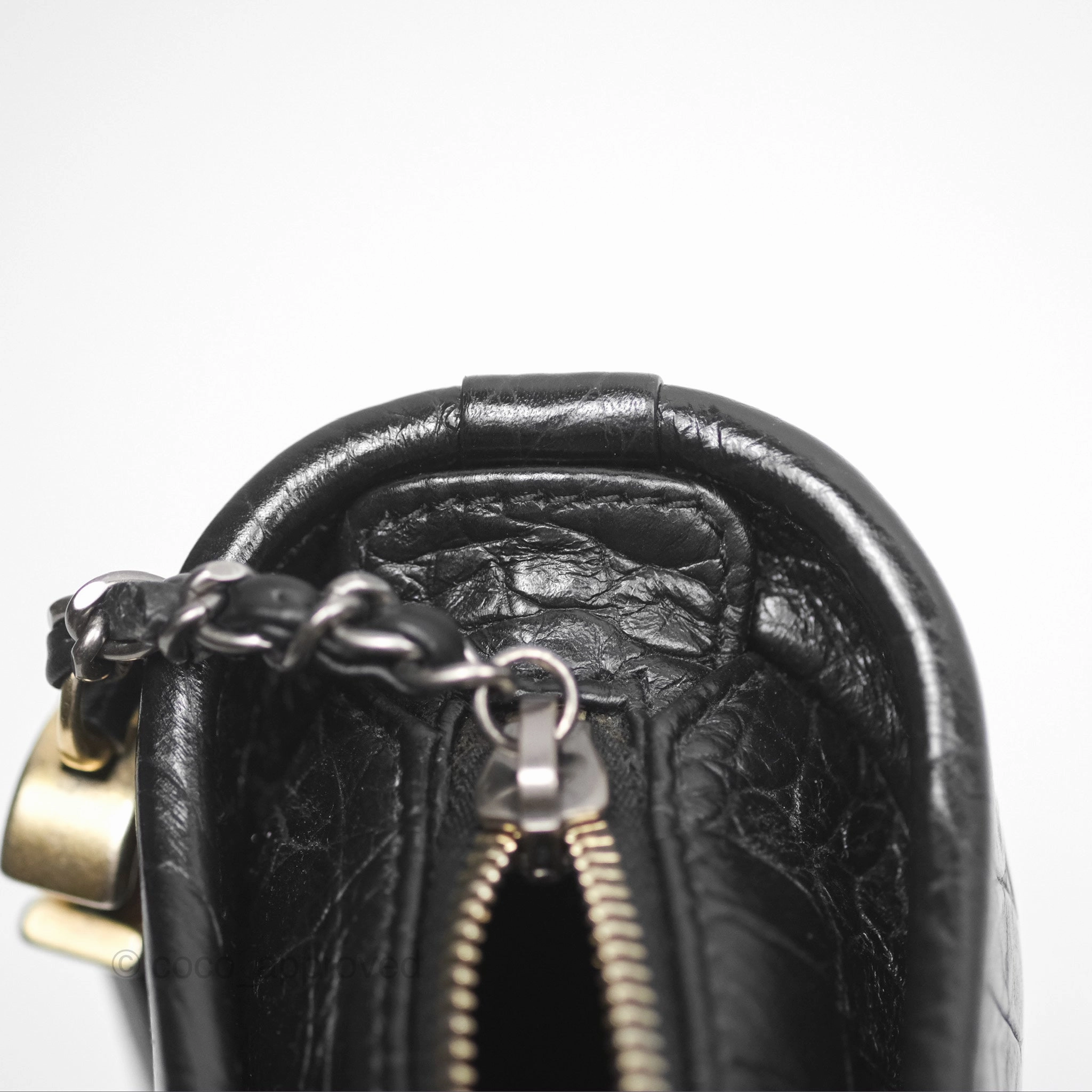 Chanel Small Gabrielle Hobo with Logo Handle Quilted Black Croc Embossed Calfskin